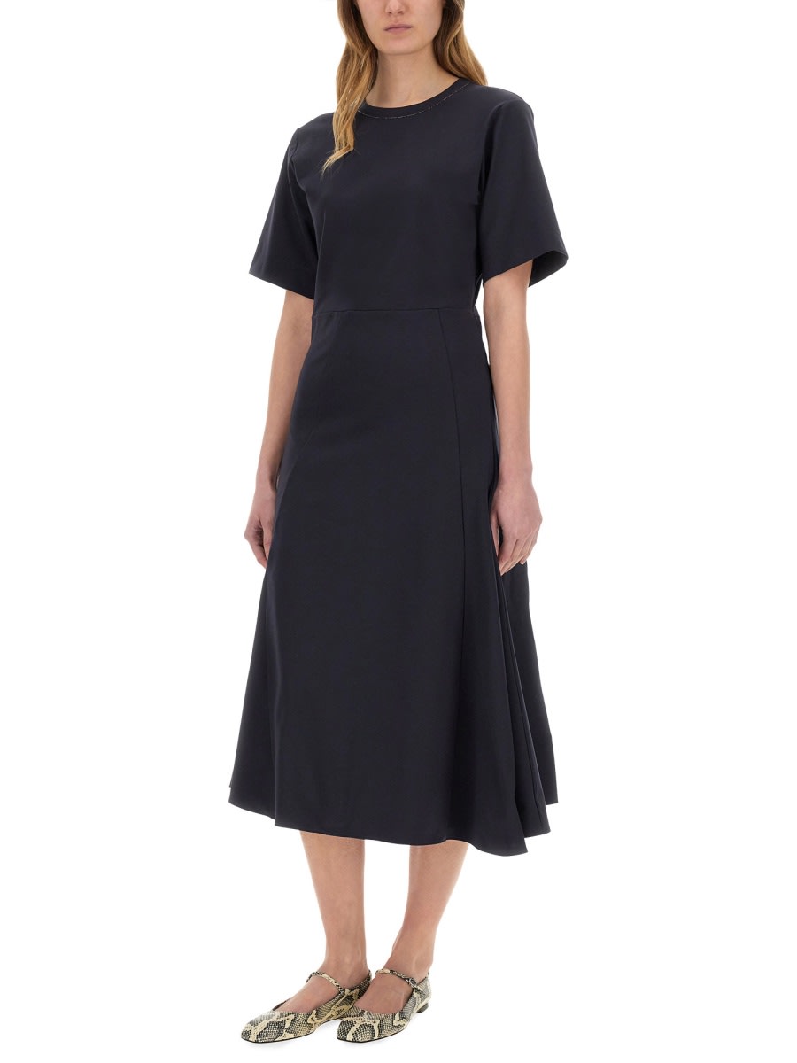 Fabiana Filippi Relaxed Black Midi Dress With Gathered Waist In Blue