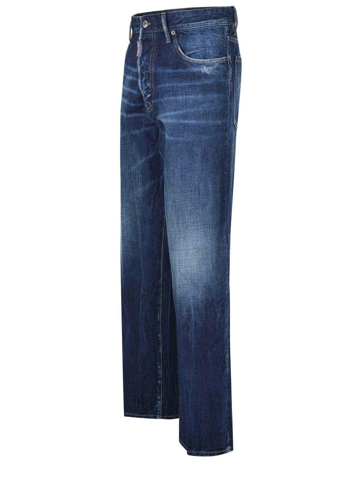 Dsquared2 Blue Five-pocket Jeans With Faded Effect And Logo Patch On The Back In Denim Man In Blue