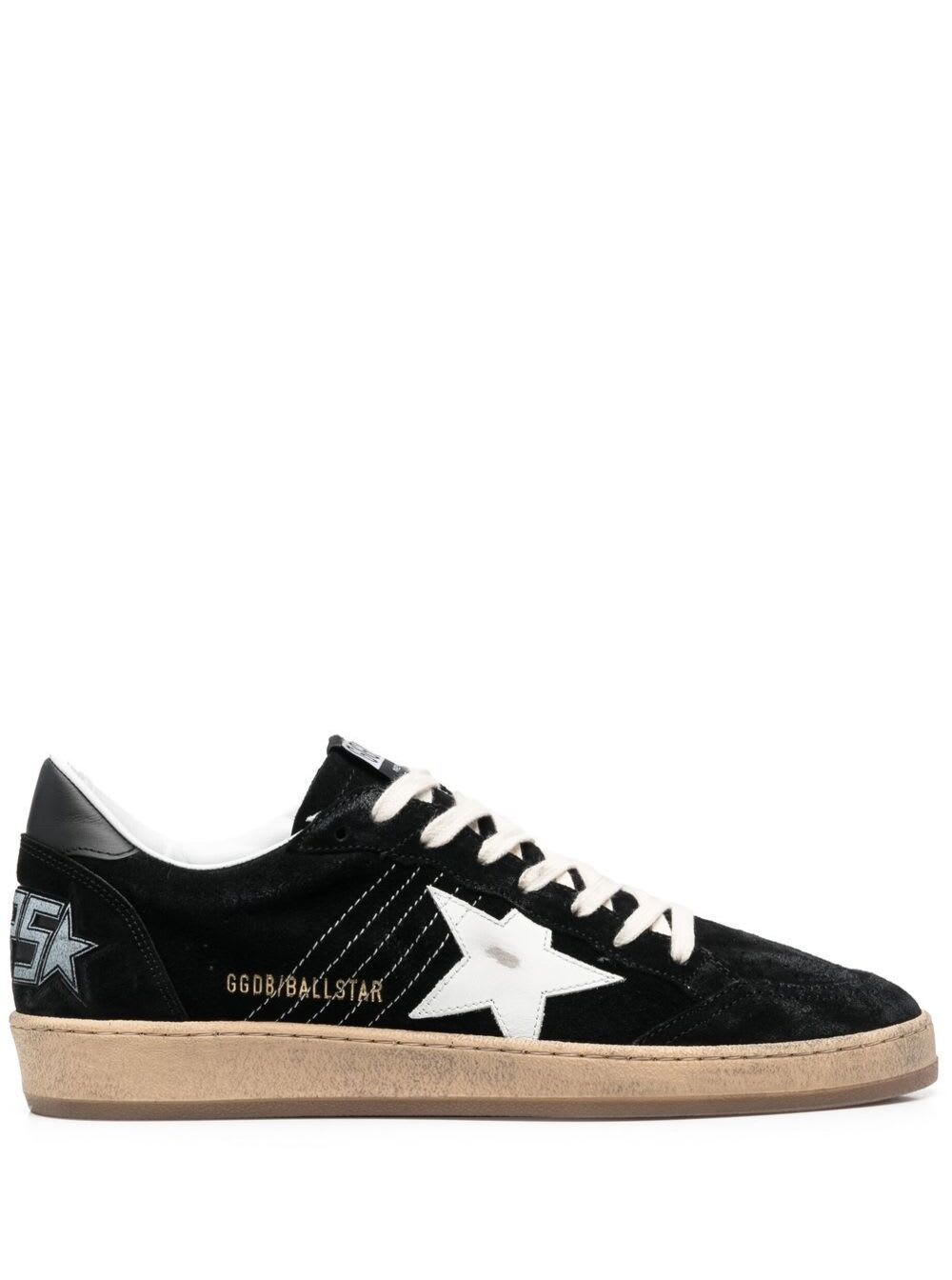 Golden Goose Black Suede Ballstar Low Top Sneakers With Logo In Leather Man