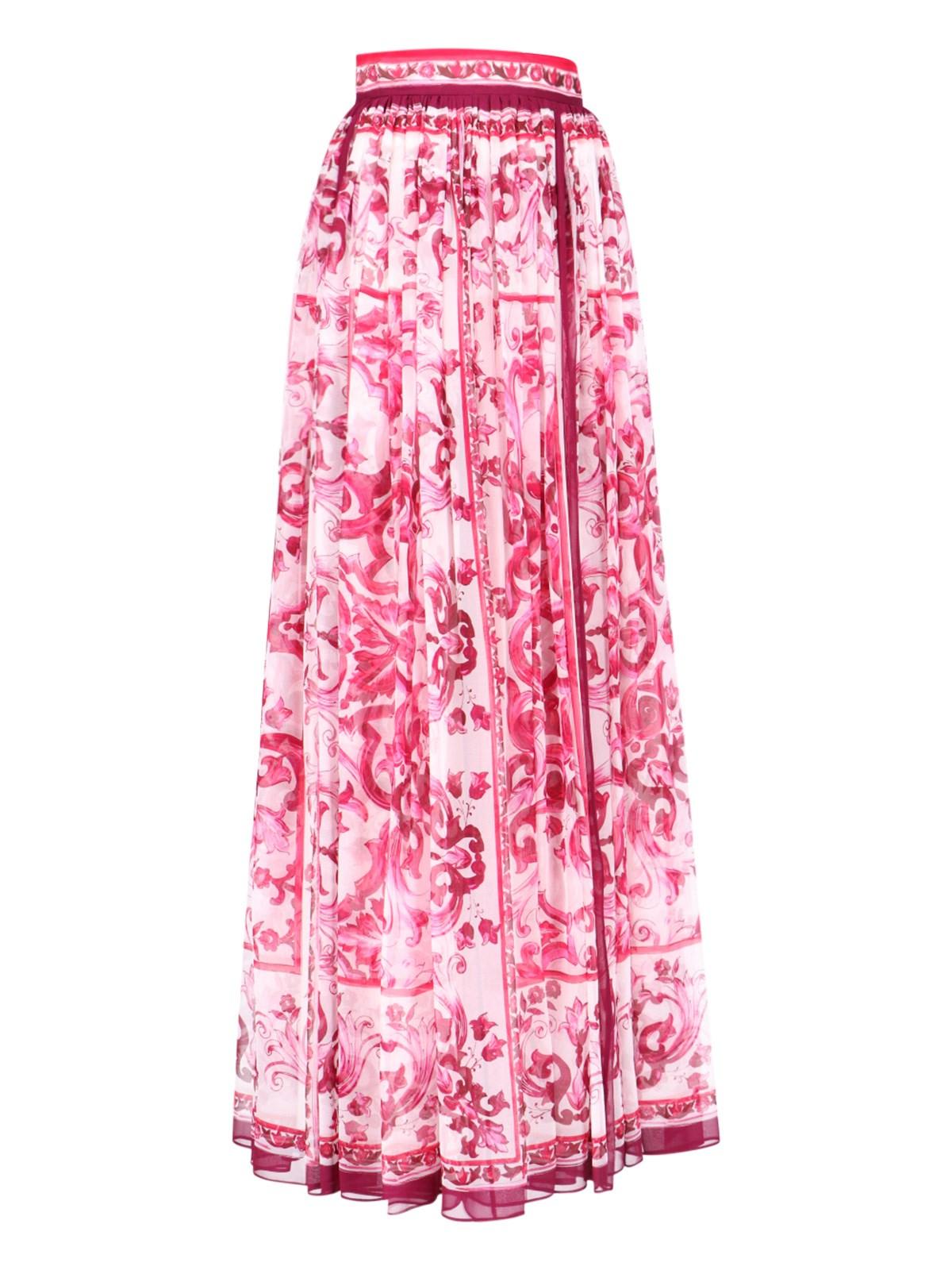 Shop Dolce & Gabbana Maiolica Print Maxi Skirt In Tn Fuxia