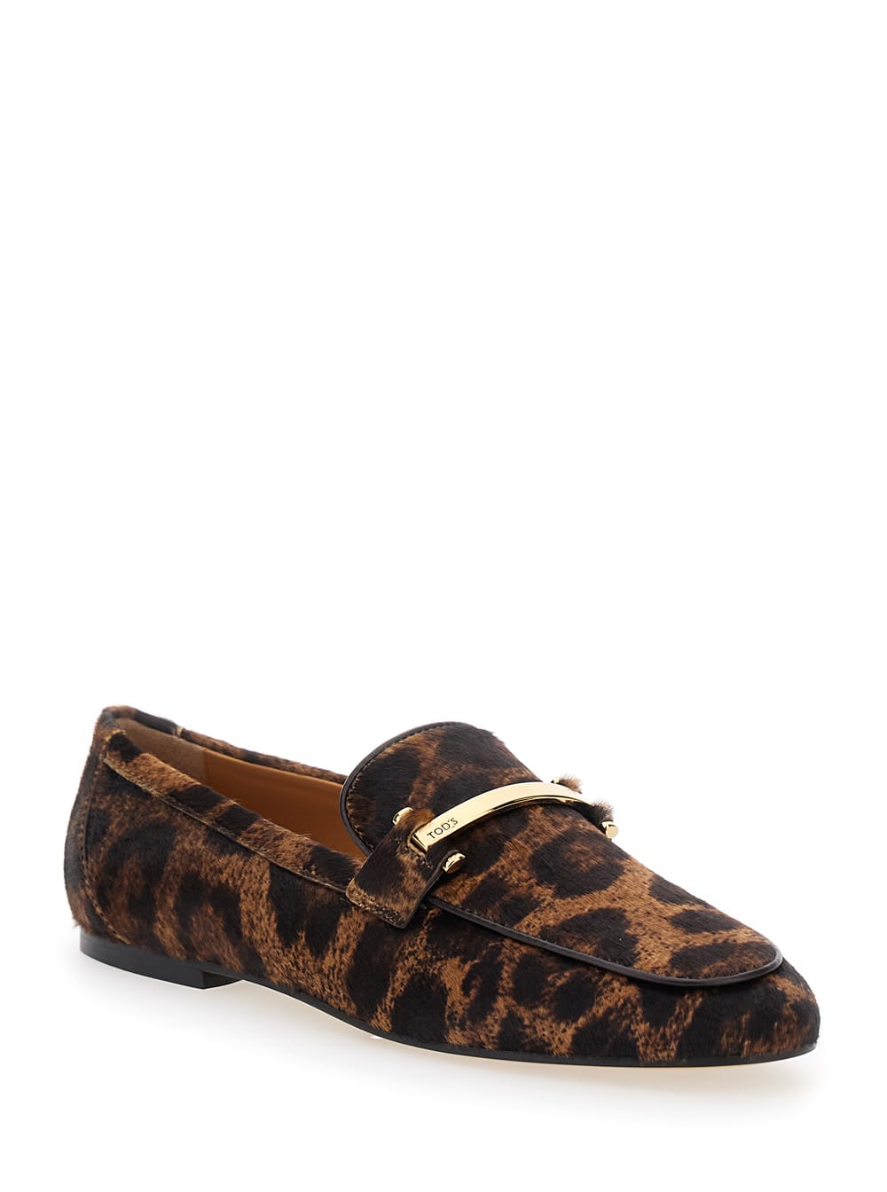 Tod's Brown Loafers With Logo Plaque On The Front And All-over Leopard Motif In Suede Woman