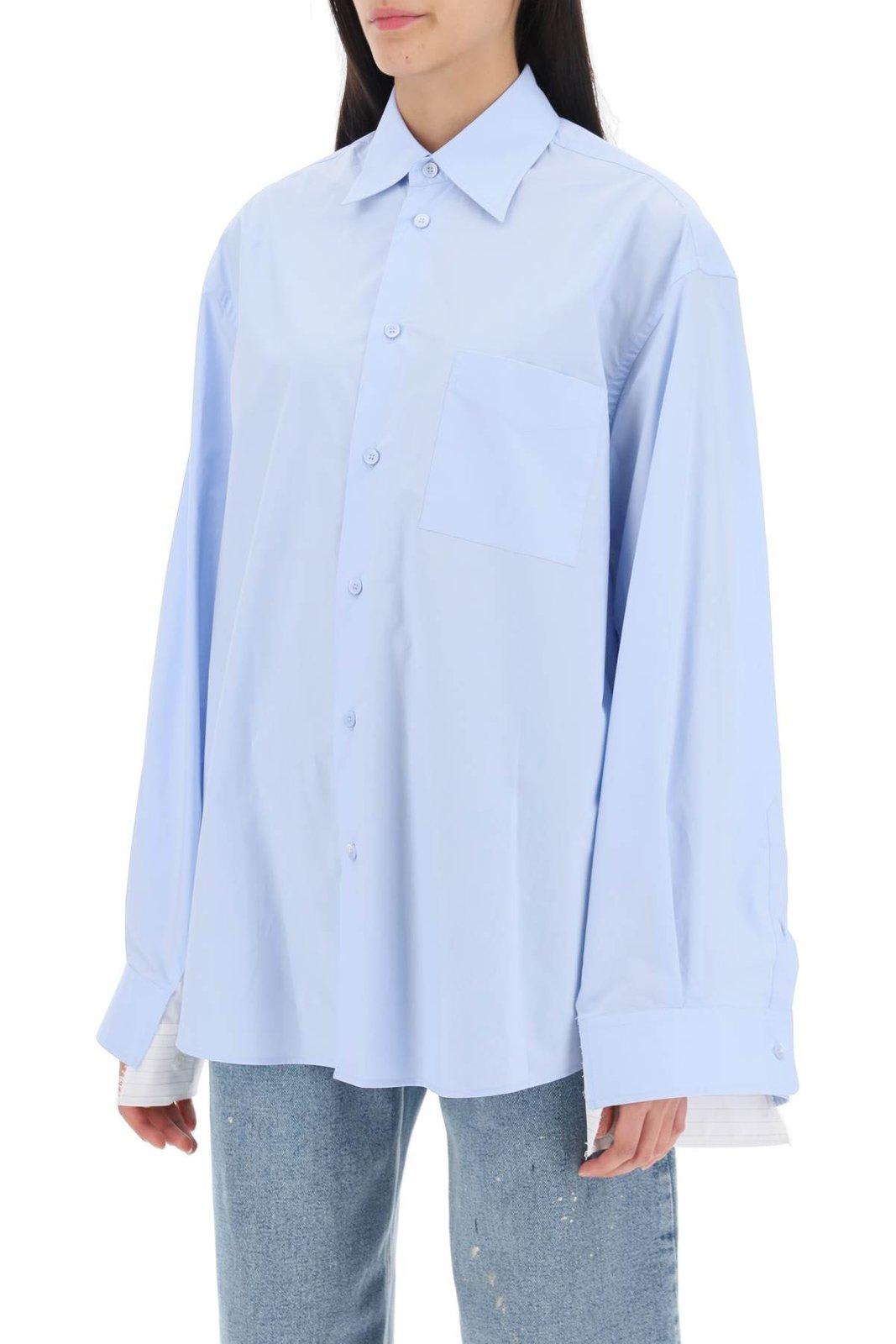 Shop Mm6 Maison Margiela Panelled-detailed Long-sleeved Shirt In Light Blue