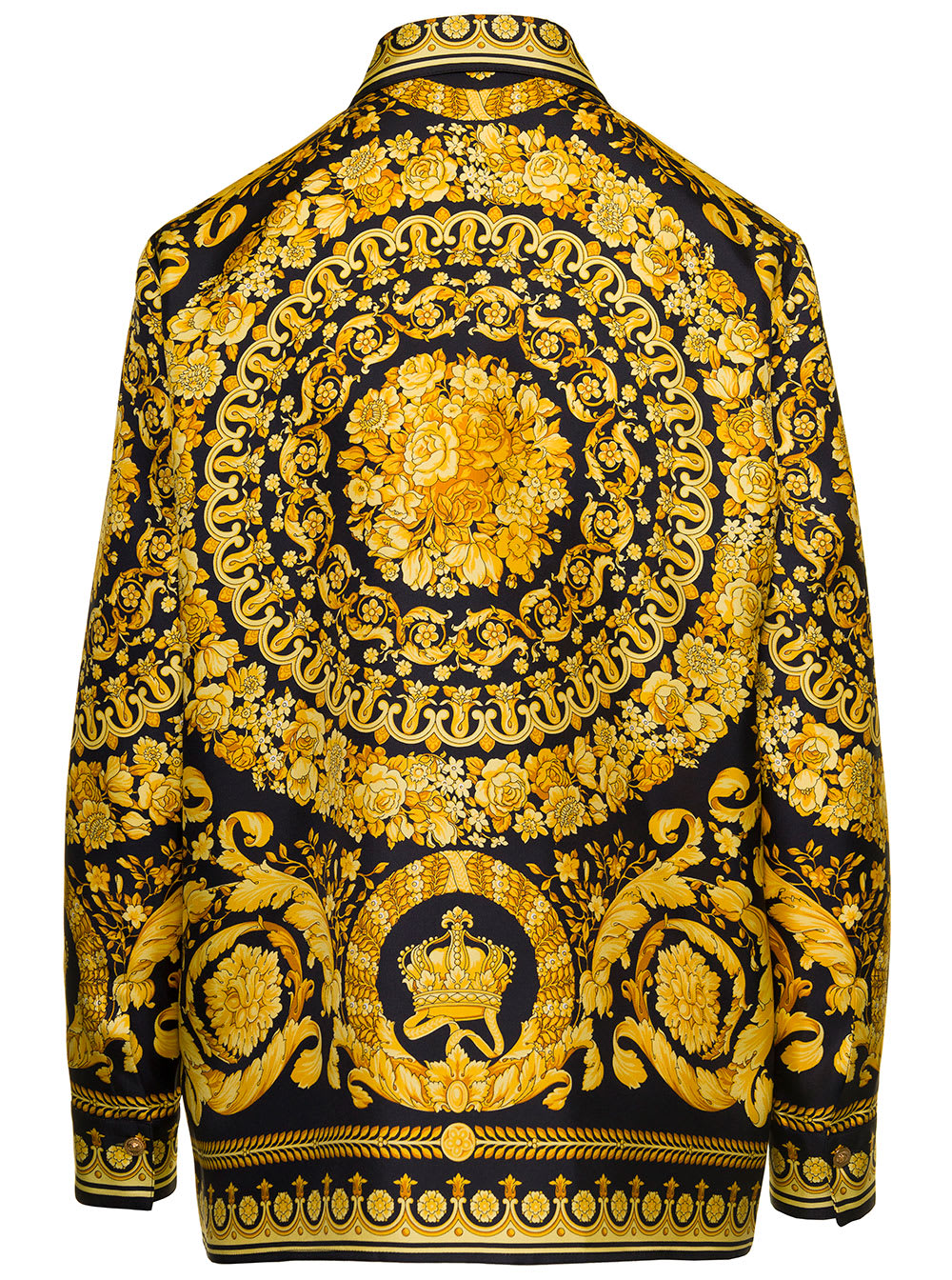 Shop Versace Black And Yellow Shirt With Barocco Print In Silk Woman In Multicolor