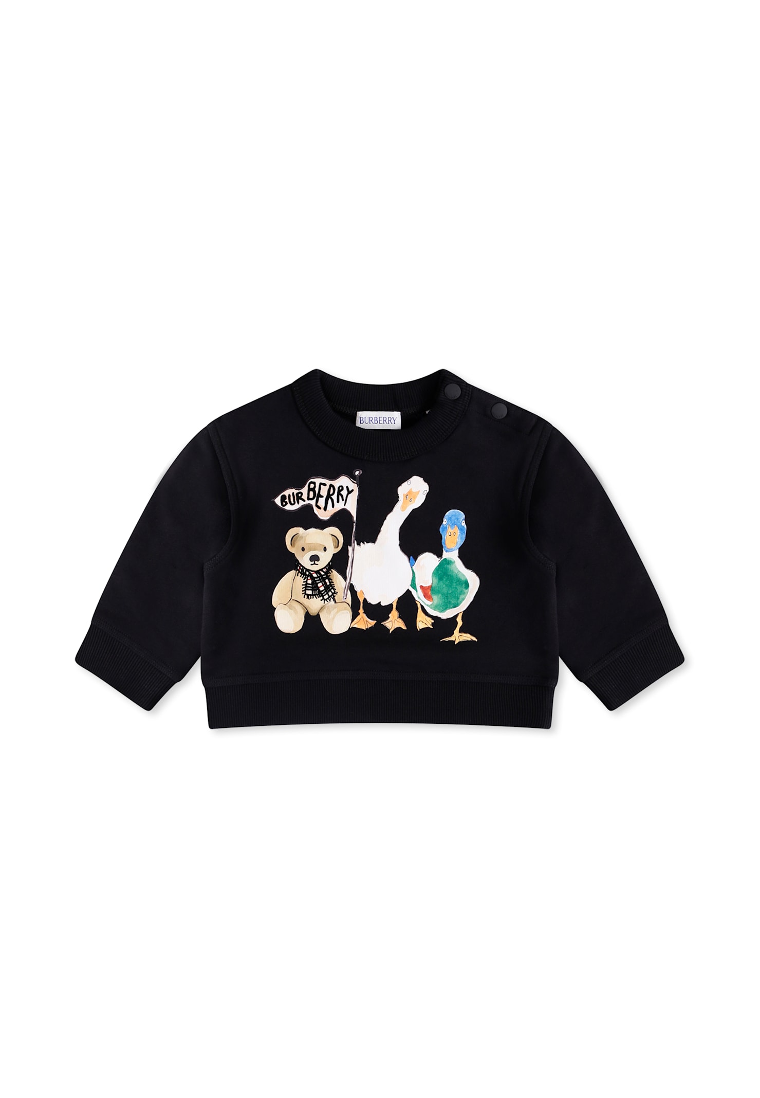 Burberry Black Sweatshirt For Baby Girl With Teddy Bear In Black