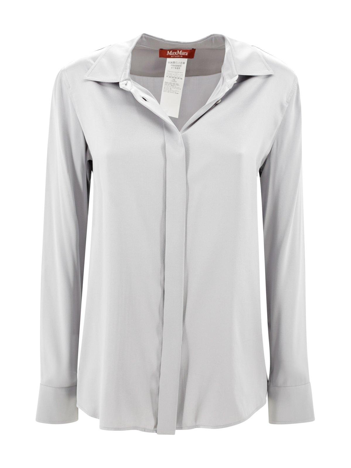 Shop Max Mara Buttoned Long-sleeved Top In Grigio Perla