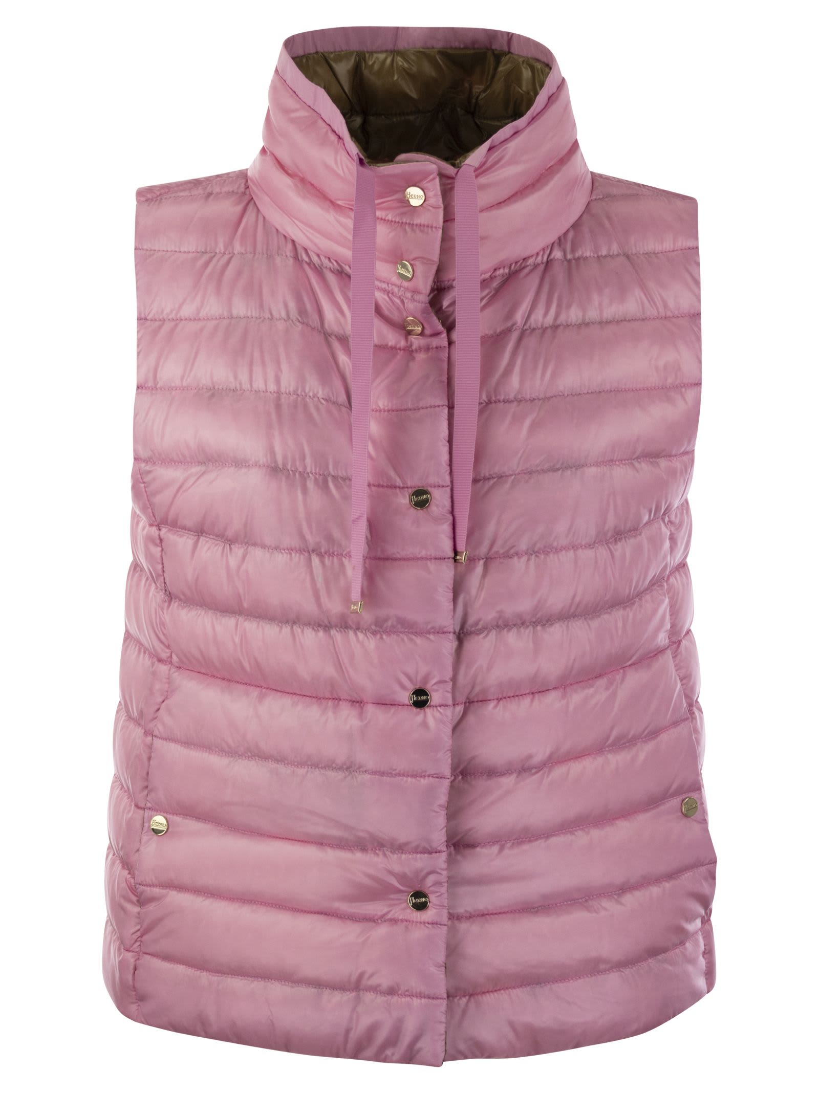 Reversible Vest In Pink/camel Ultralight Nylon