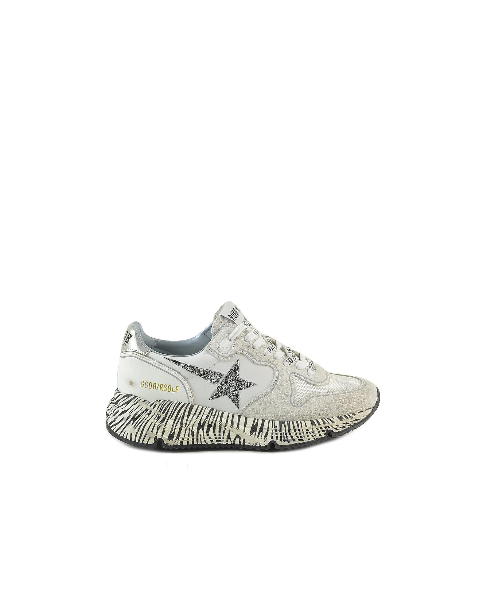 Golden Goose White/black Zebra Print Rubber Sole Sneakers W/stars