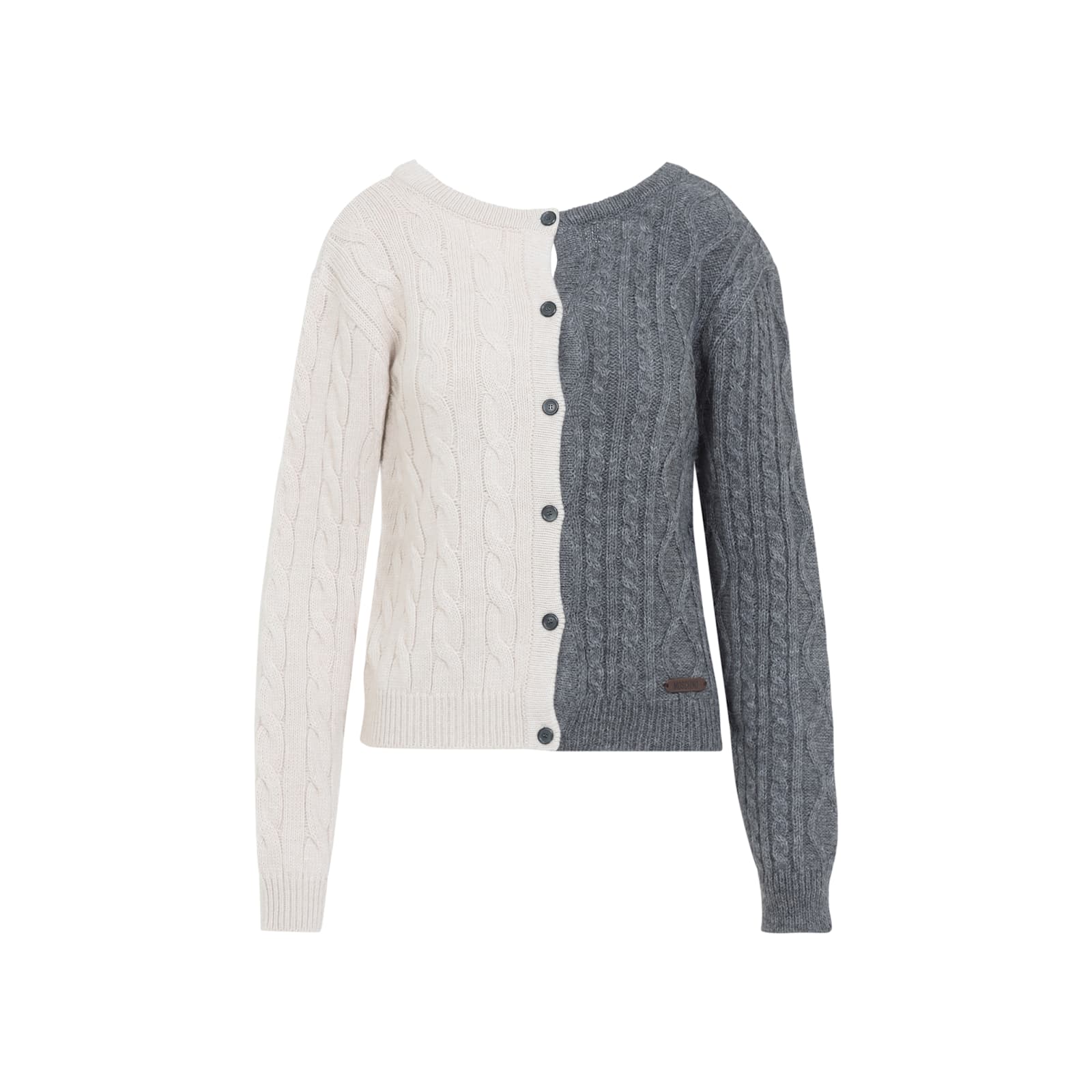 Moschino Bicolor Cable Knit Cardigan In Gray