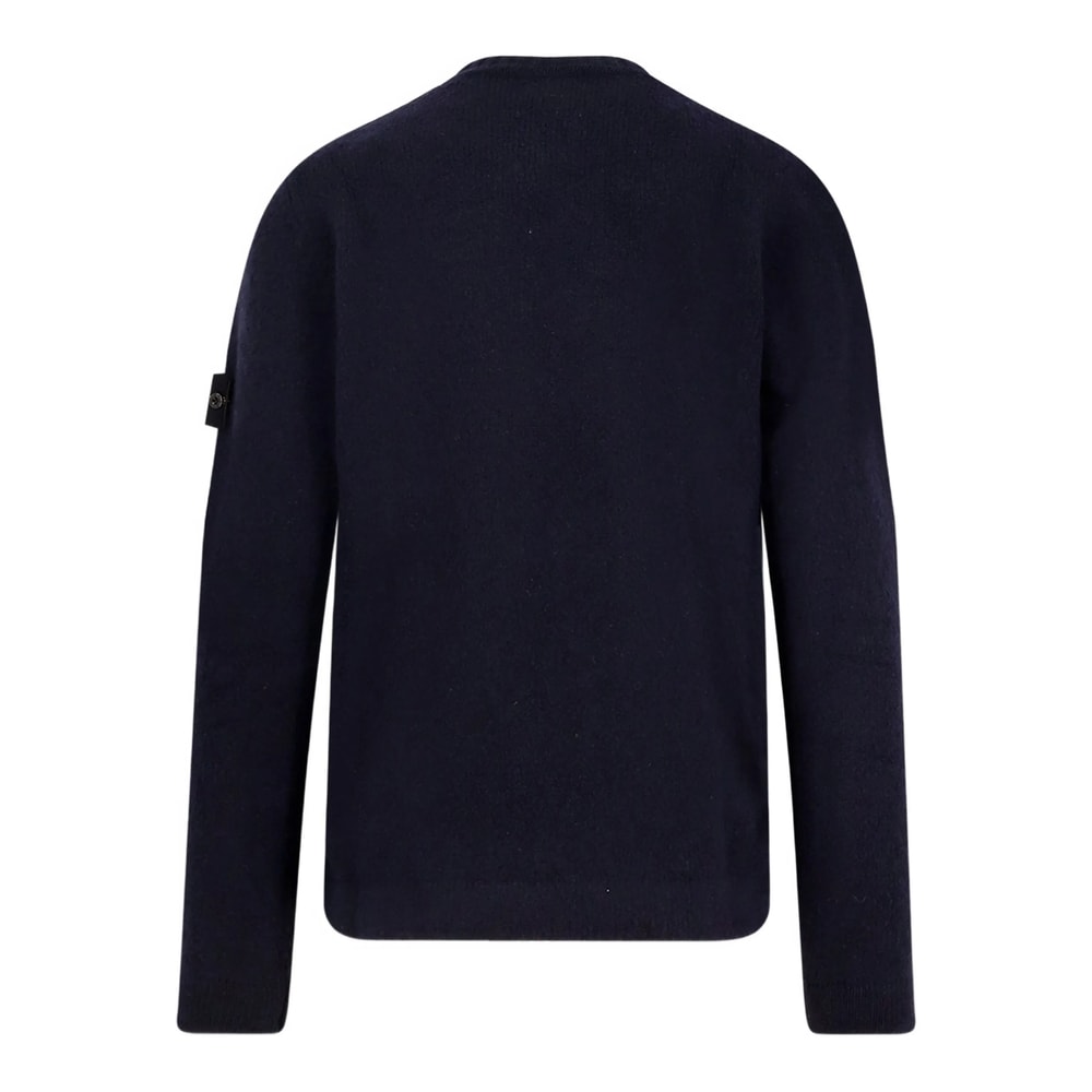 Stone Island Crew-neck Wool Blend Sweater With Logo Patch In Blue
