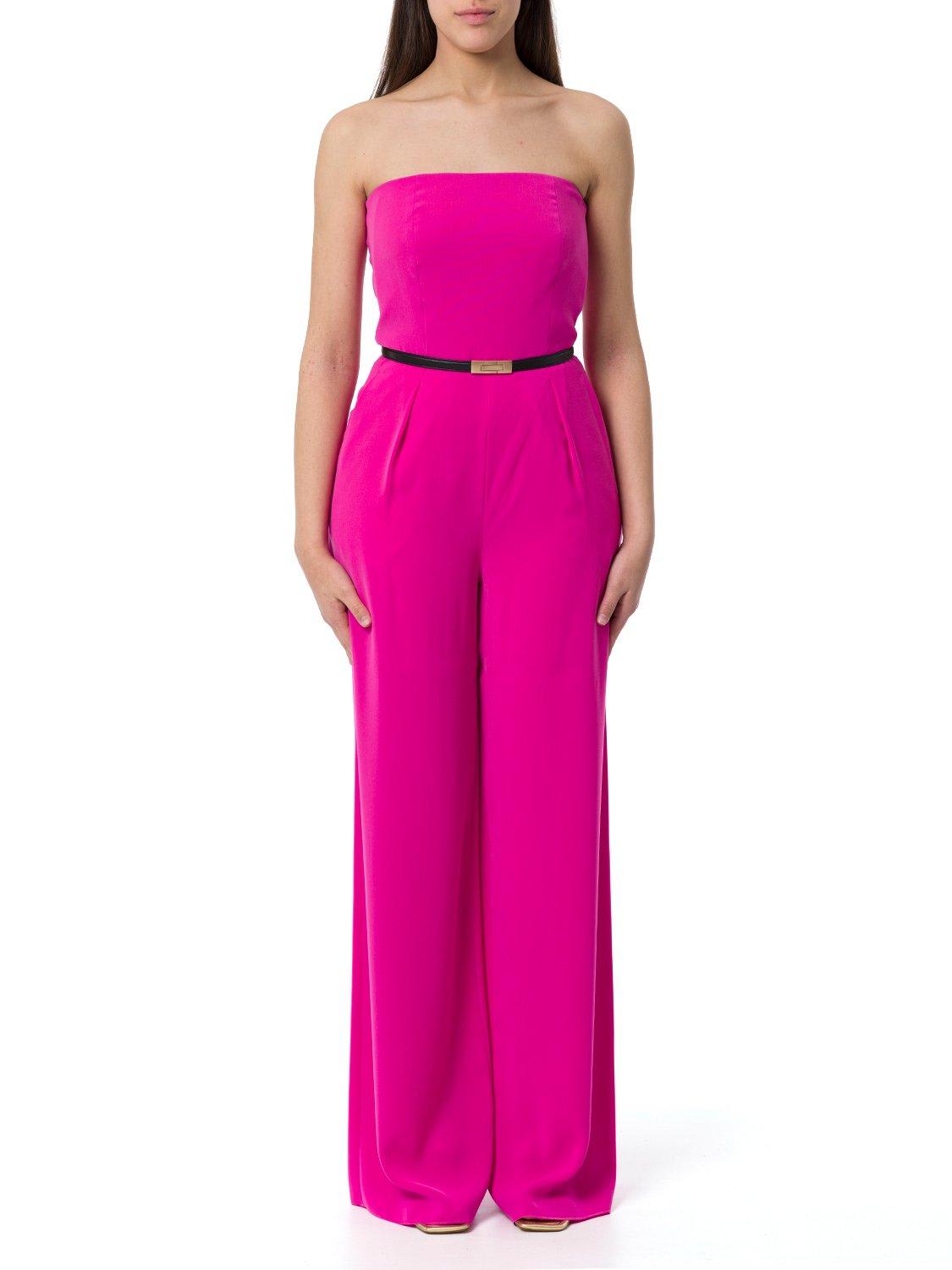 Shop Max Mara Strapless Belted Jumpsuit In Fuxia