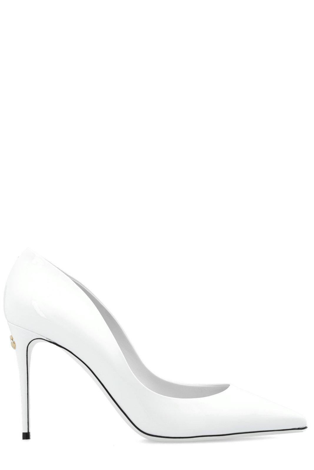 Shop Dolce & Gabbana Logo Plaque Pointed-toe Pumps In Bianco