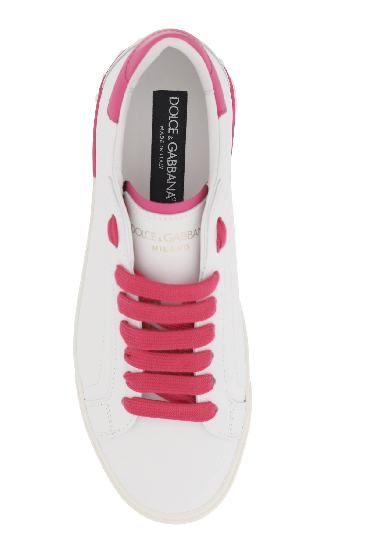Shop Dolce & Gabbana Leather Portofino Sneakers In Bianco