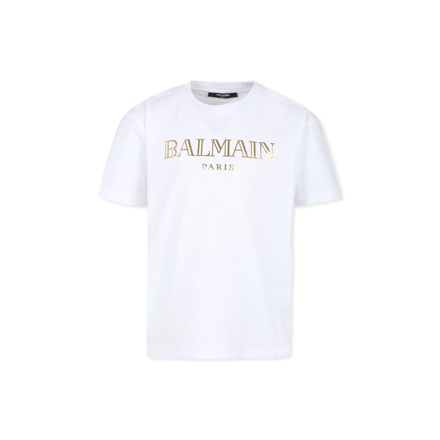 BALMAIN WHITE T-SHIRT FOR KIDS WITH LOGO 