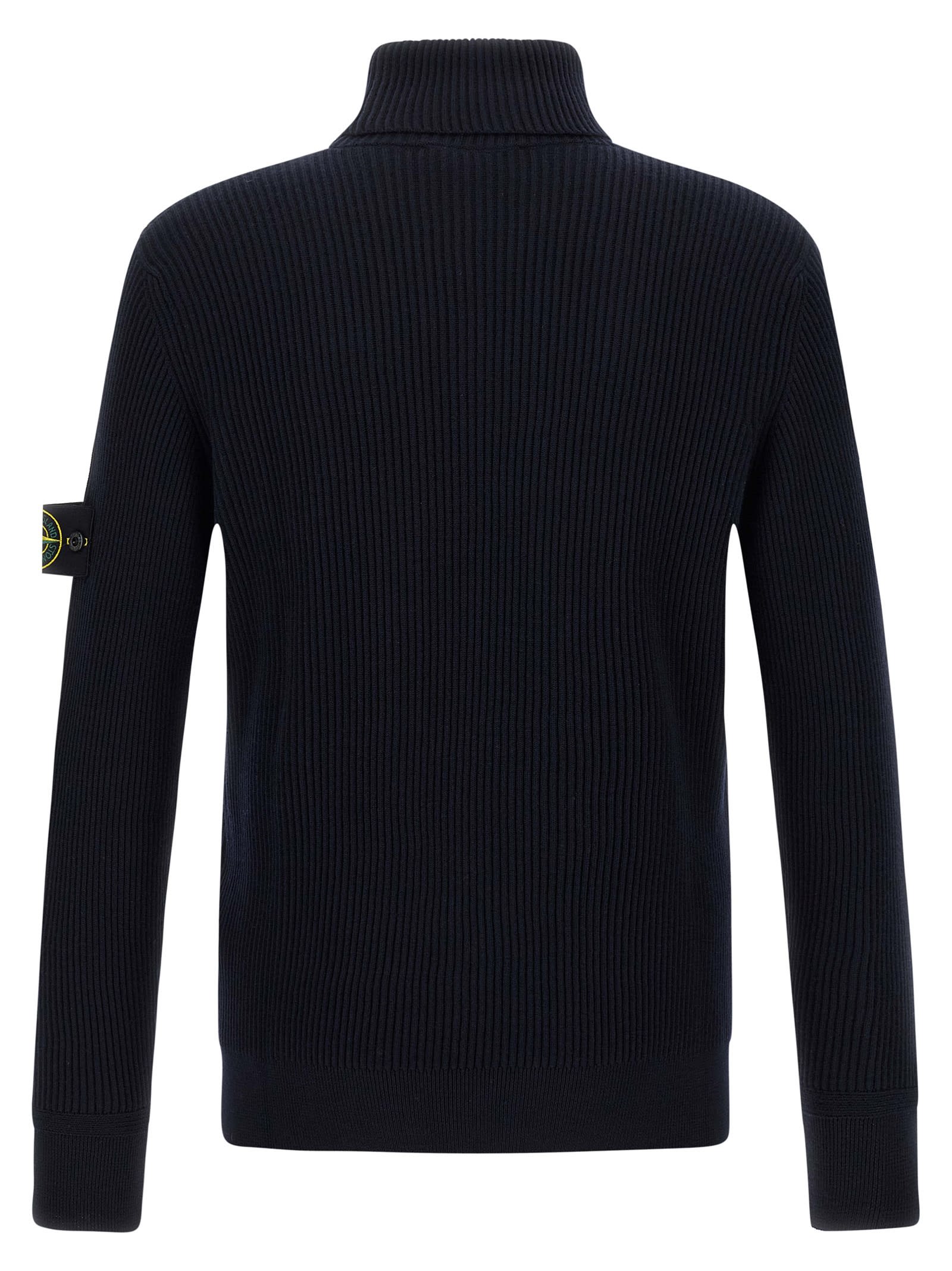 Stone Island Turtleneck Sweater In Virgin Wool With Logo Patch In Blue