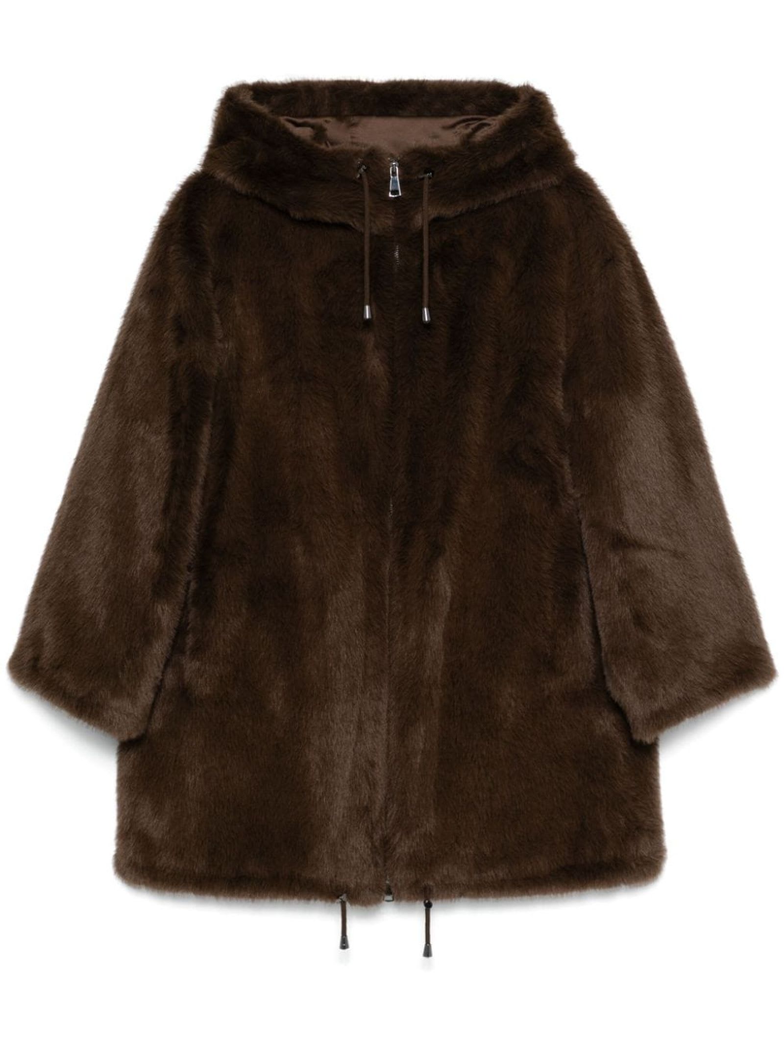 Parosh Cedar Brown Faux-fur Design Pathos Coat