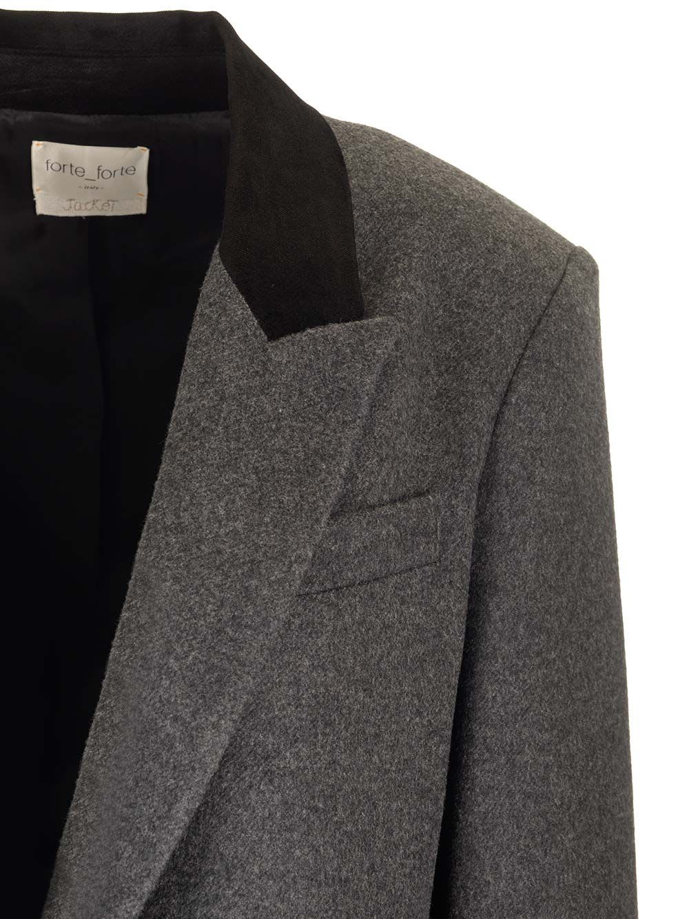 Shop Forte Forte Wool Cloth Jacket Contrasting Velvet Rever In Grey