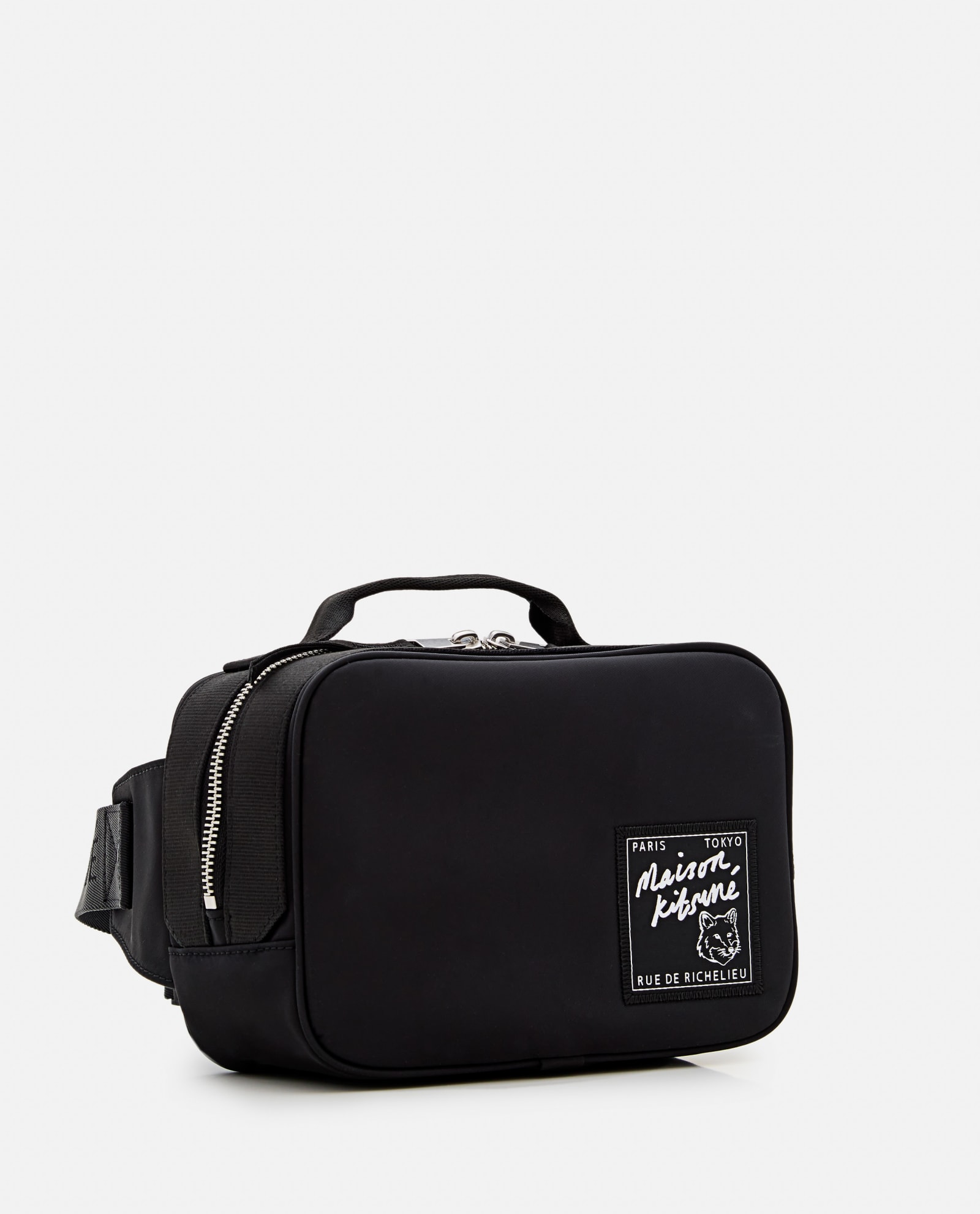 Shop Maison Kitsuné The Traveller Nylon Bum Bag In Black