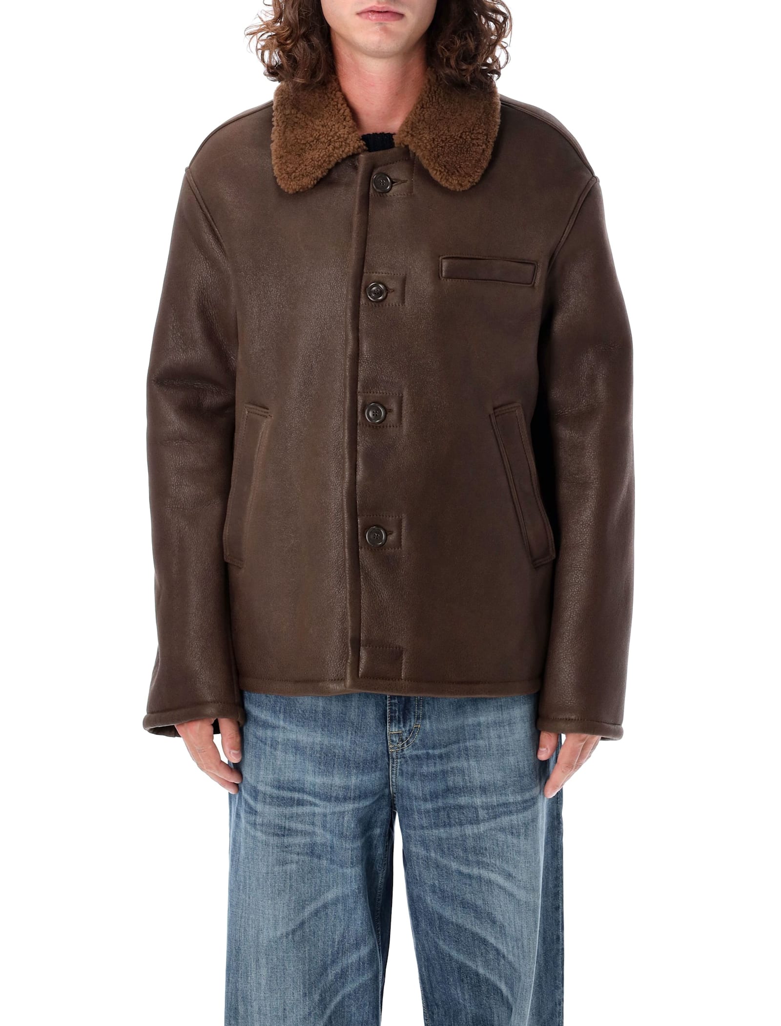 Shop Our Legacy Shearling Jacket In Rustic Grain Brown