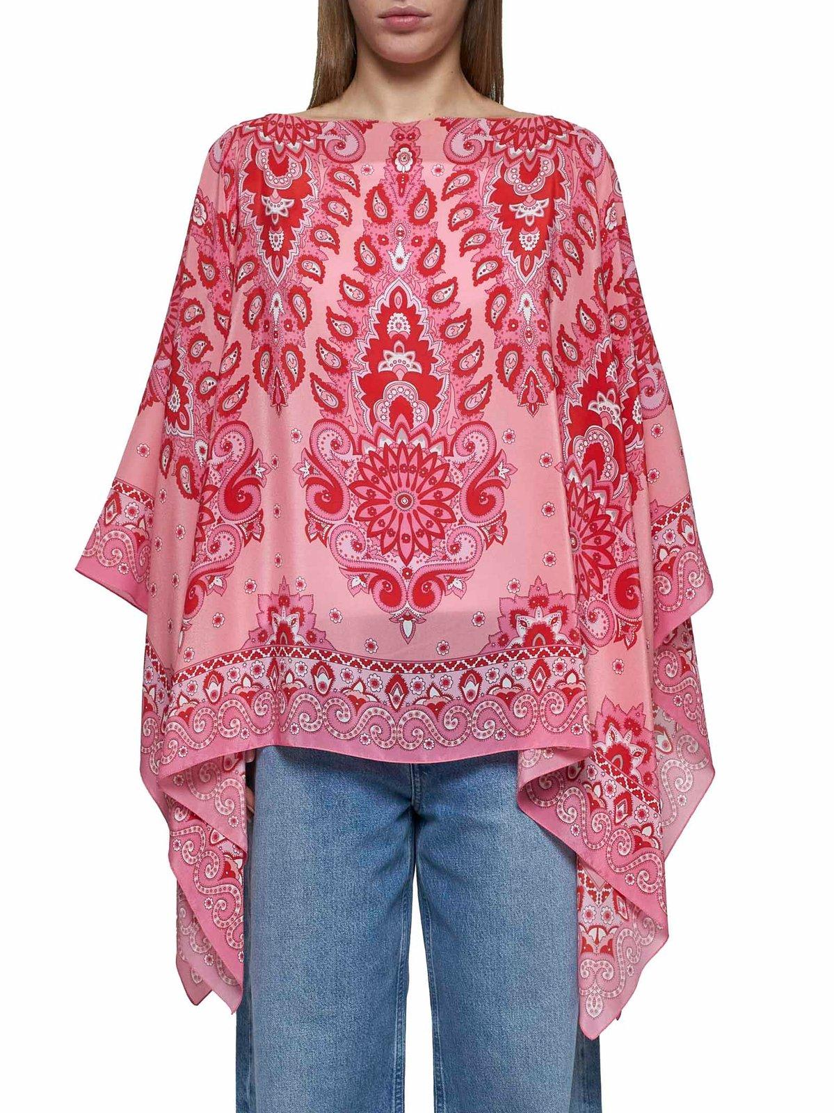 Etro Pink Paisley Silk Poncho In Pink