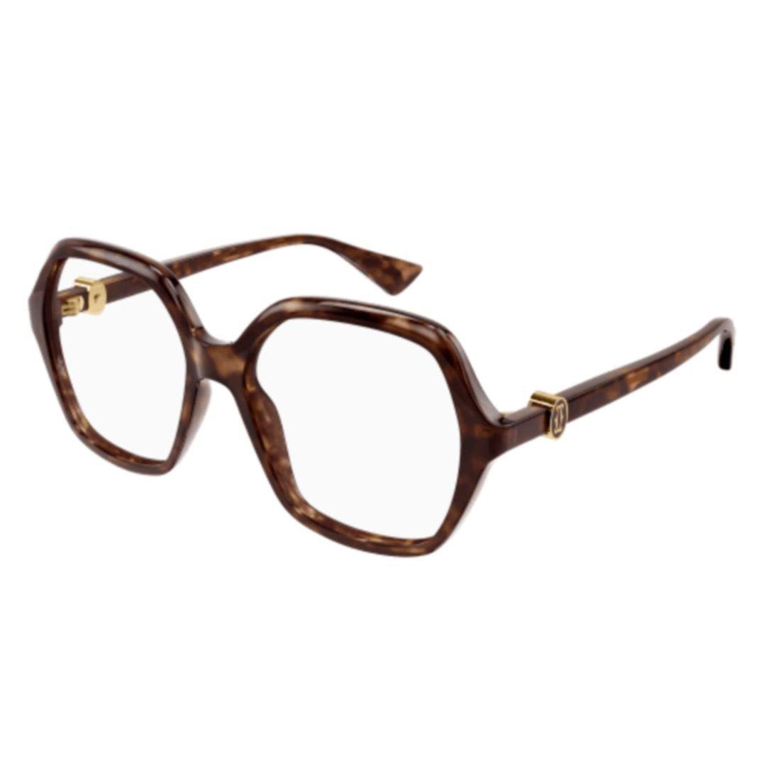 Shop Cartier Geometric Frame Glasses In 002 Havana Havana Transpa