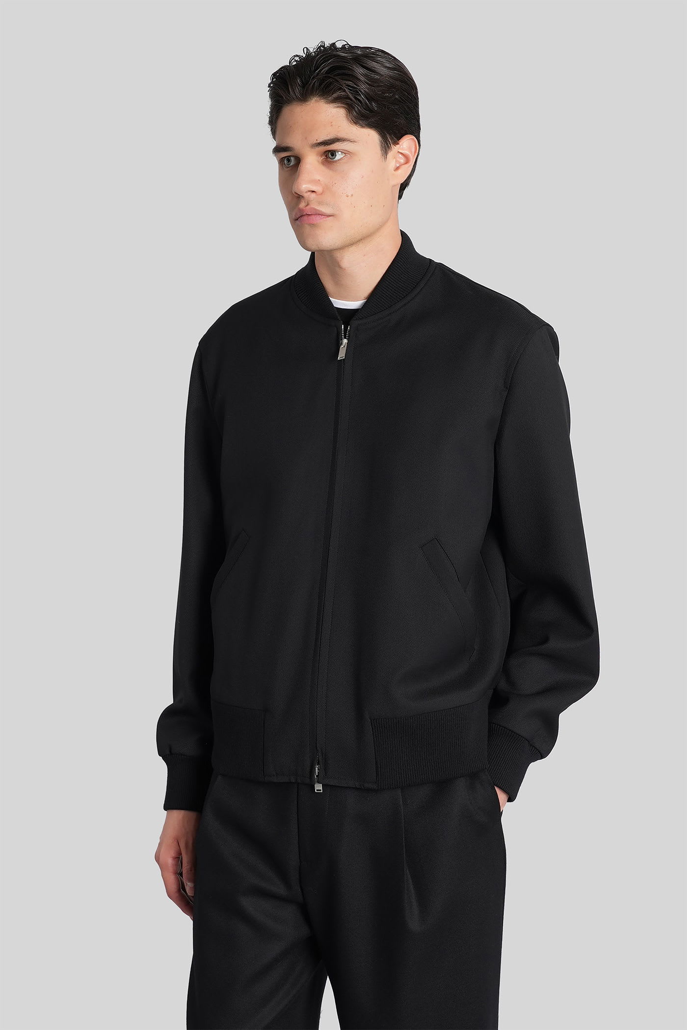 Lardini Bomber Jacket In Black Wool In Black