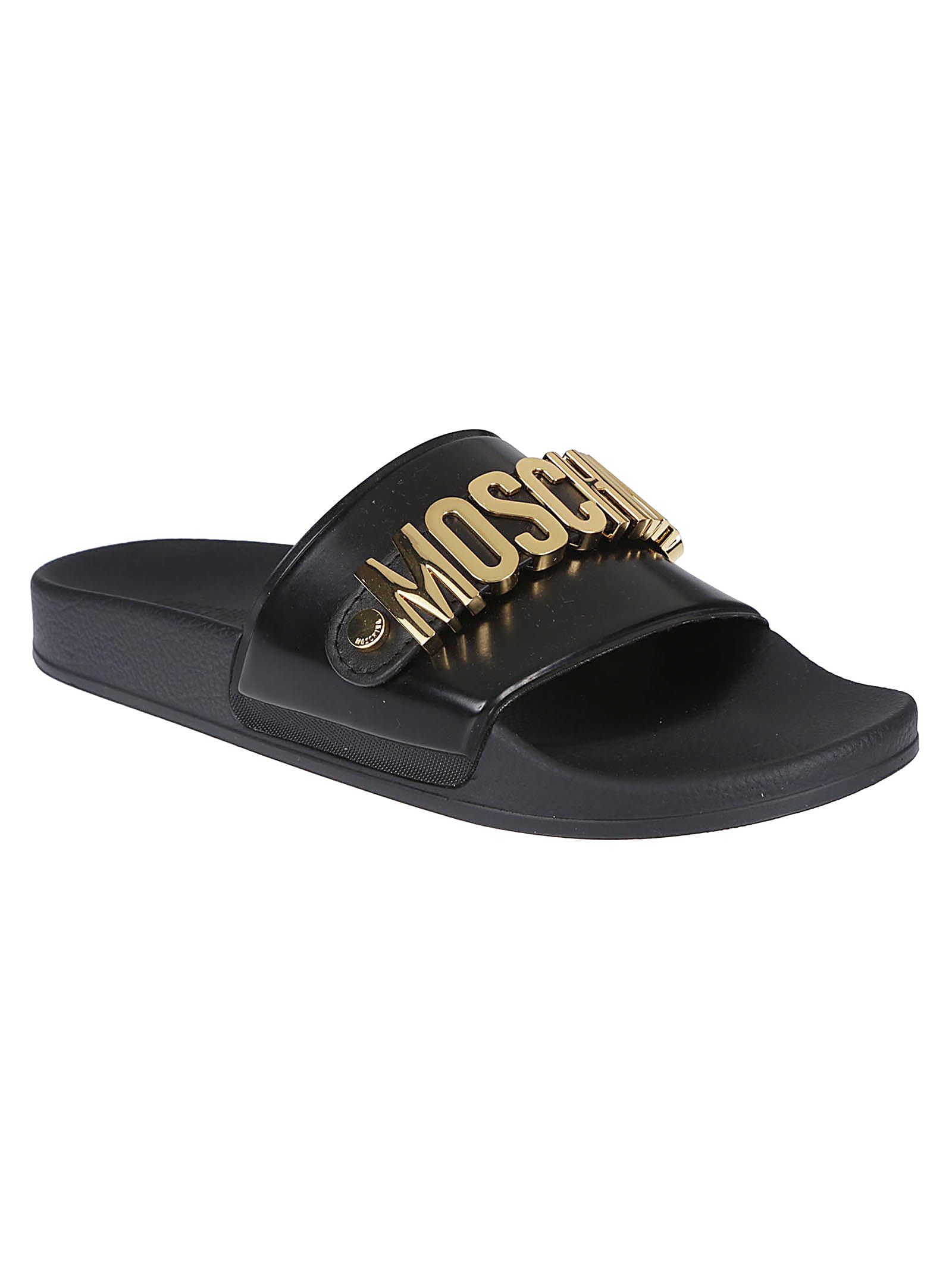 Moschino Logo-hardware Slides In Nero/oro
