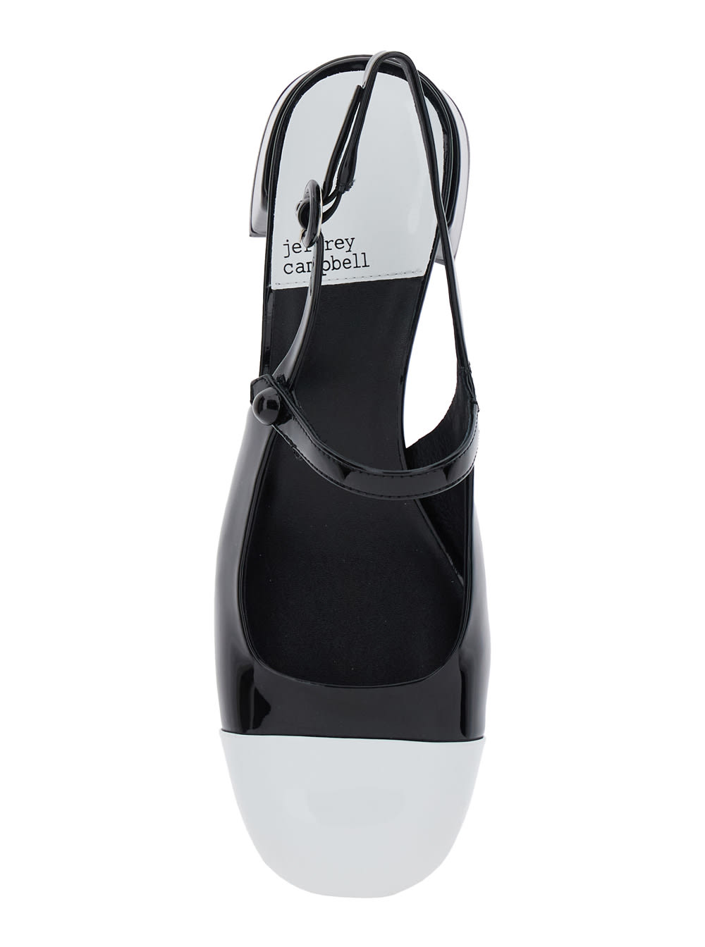 JEFFREY CAMPBELL COU-COU BLACK SLINGBACK PUMPS WITH LOW BLOCK HEEL AND CONTRASTING TOE IN LEATHER WOMAN