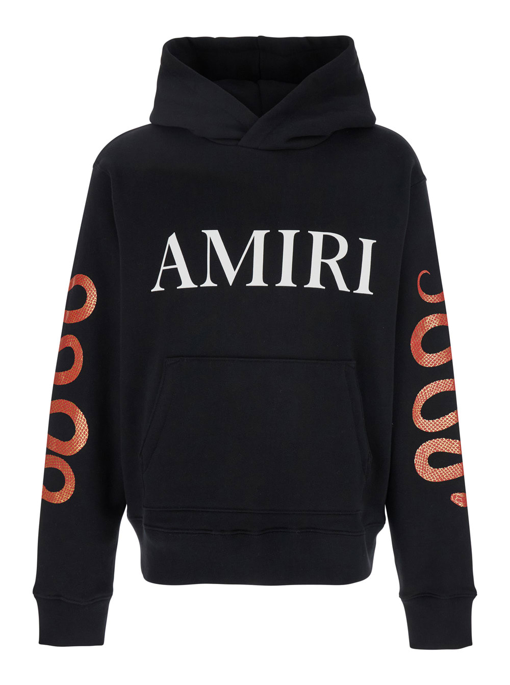 Black Hoodie With Maxi Logo Lettering On The Front And Snake Print On The Sleeves In Cotton Man