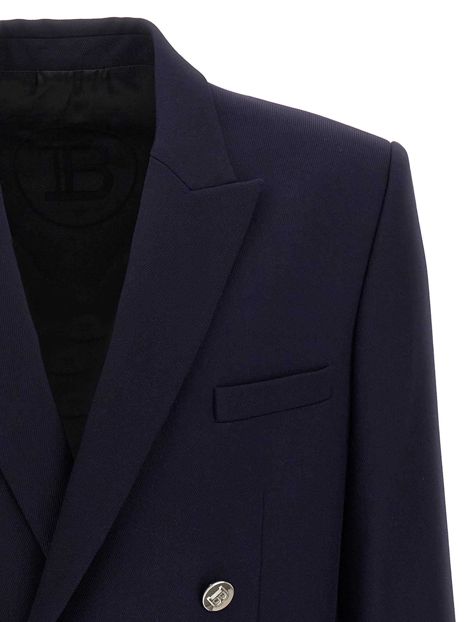 Shop Balmain Double-breasted Blazer In Blue