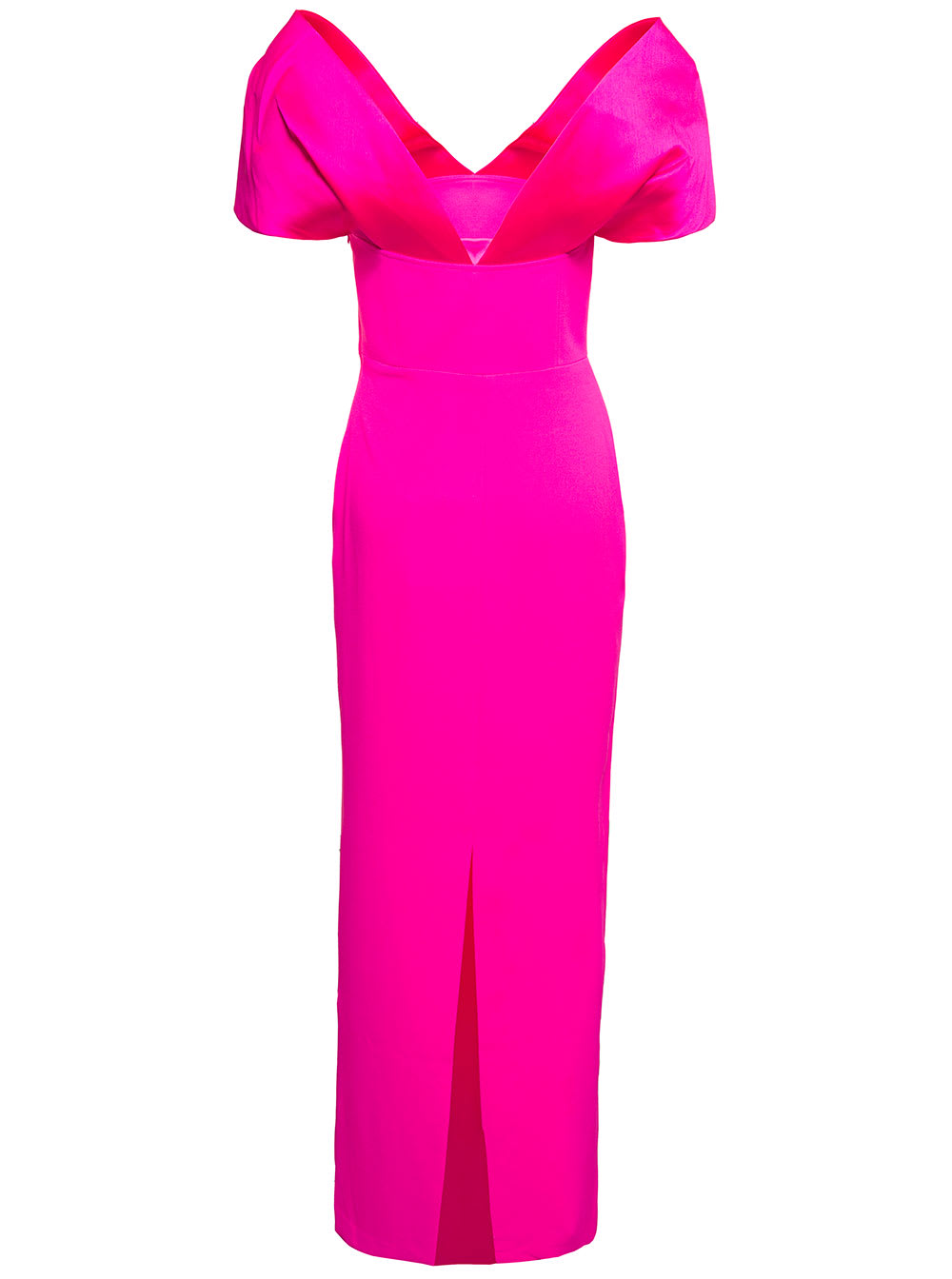 Shop Solace London Dakota Maxi Fuchsia Dress With Off-shoulder Neckline And Satin Inserts In Polyester Woman In Pink