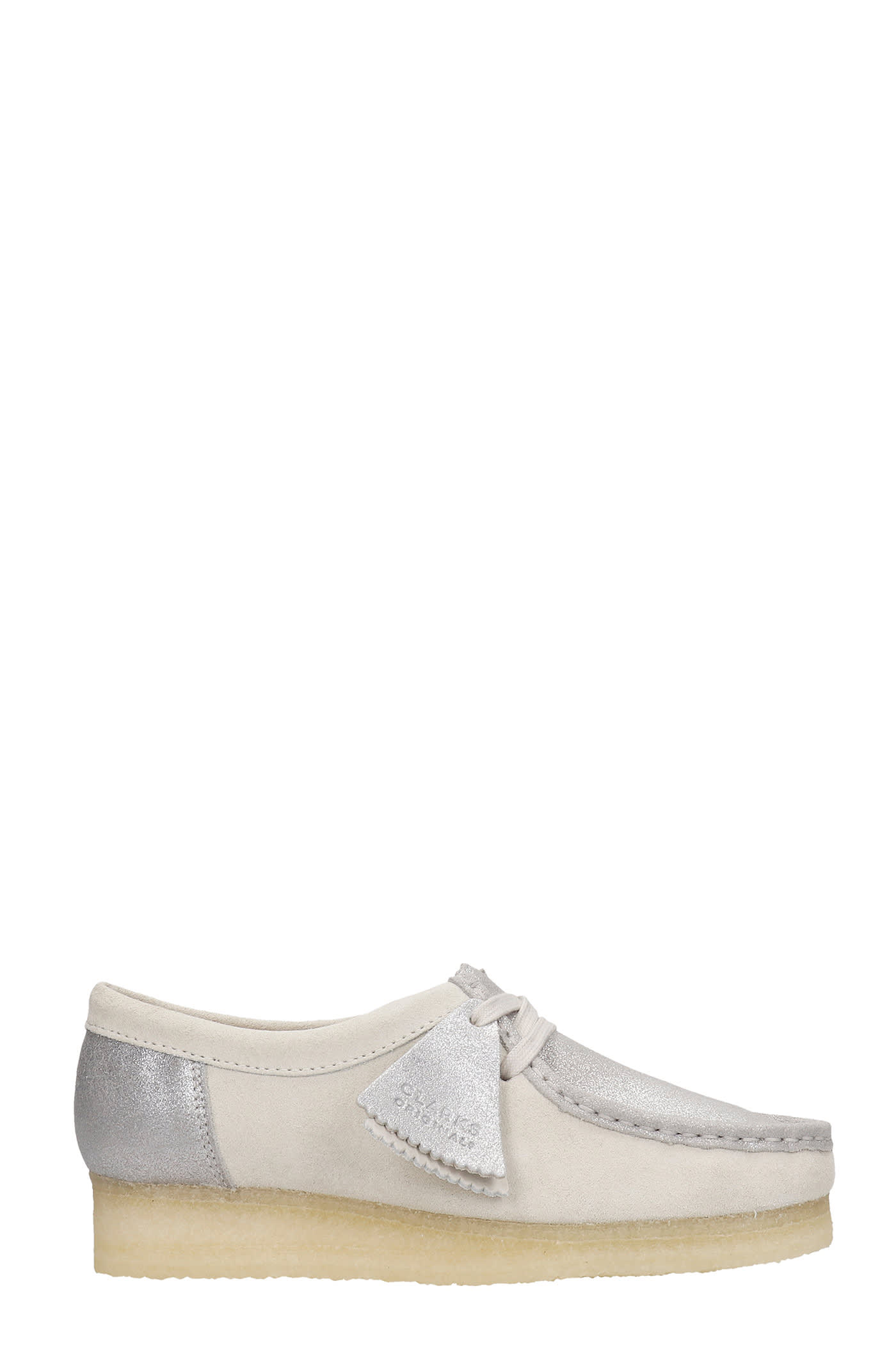 Clarks Wallabee Lace Up Shoes In Silver Suede And Leather