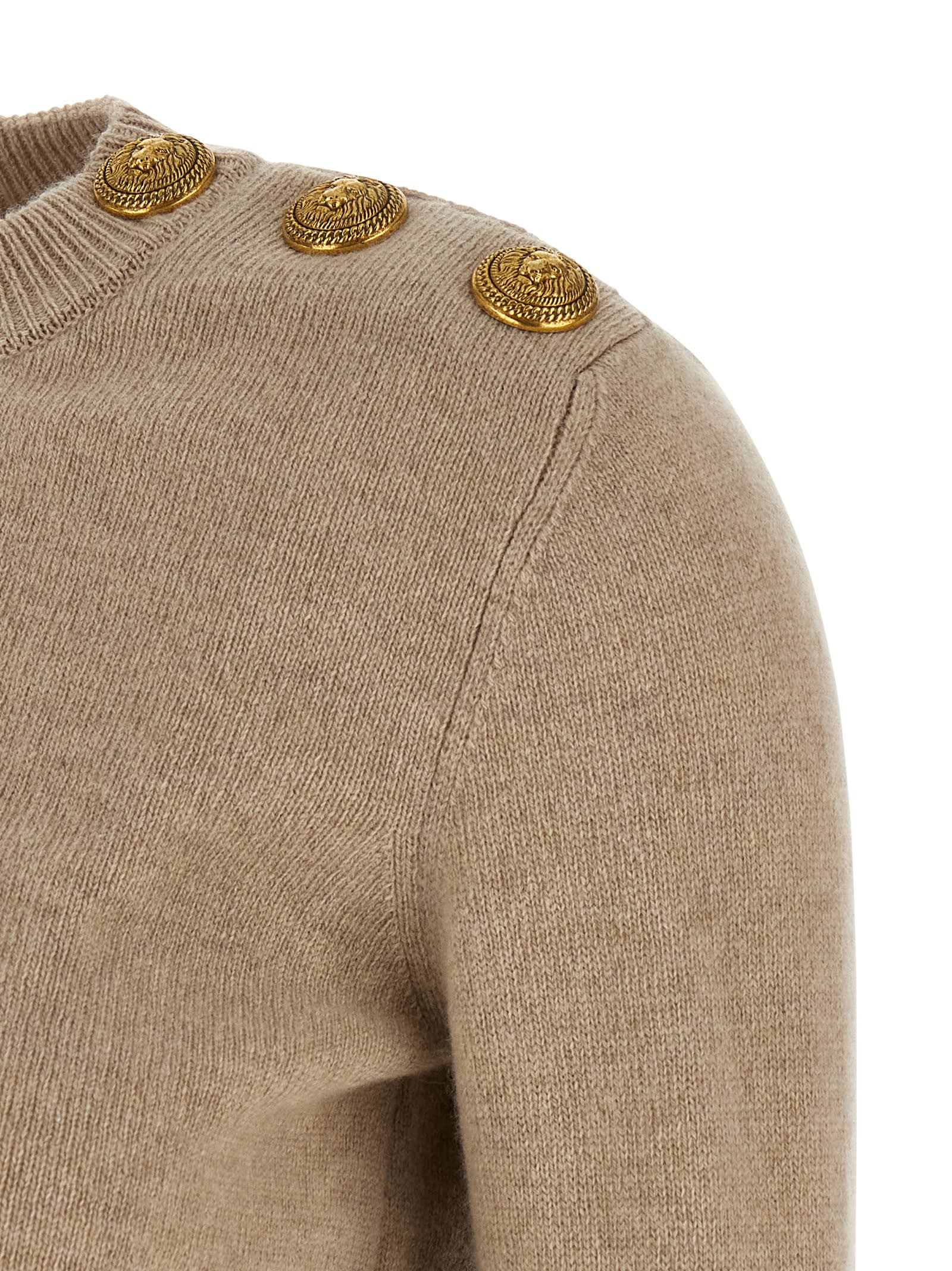 Balmain Eco-cashmere Button Sweater Sweaters And Cardigans Beige In Brown
