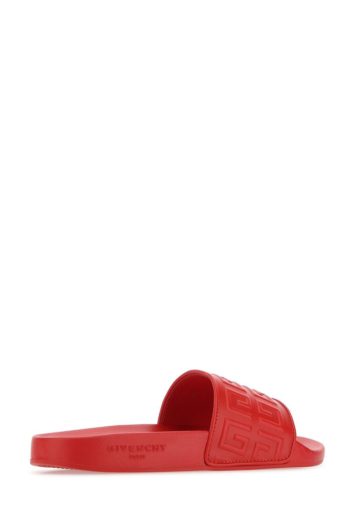 Shop Givenchy Red Leather 4g Slippers