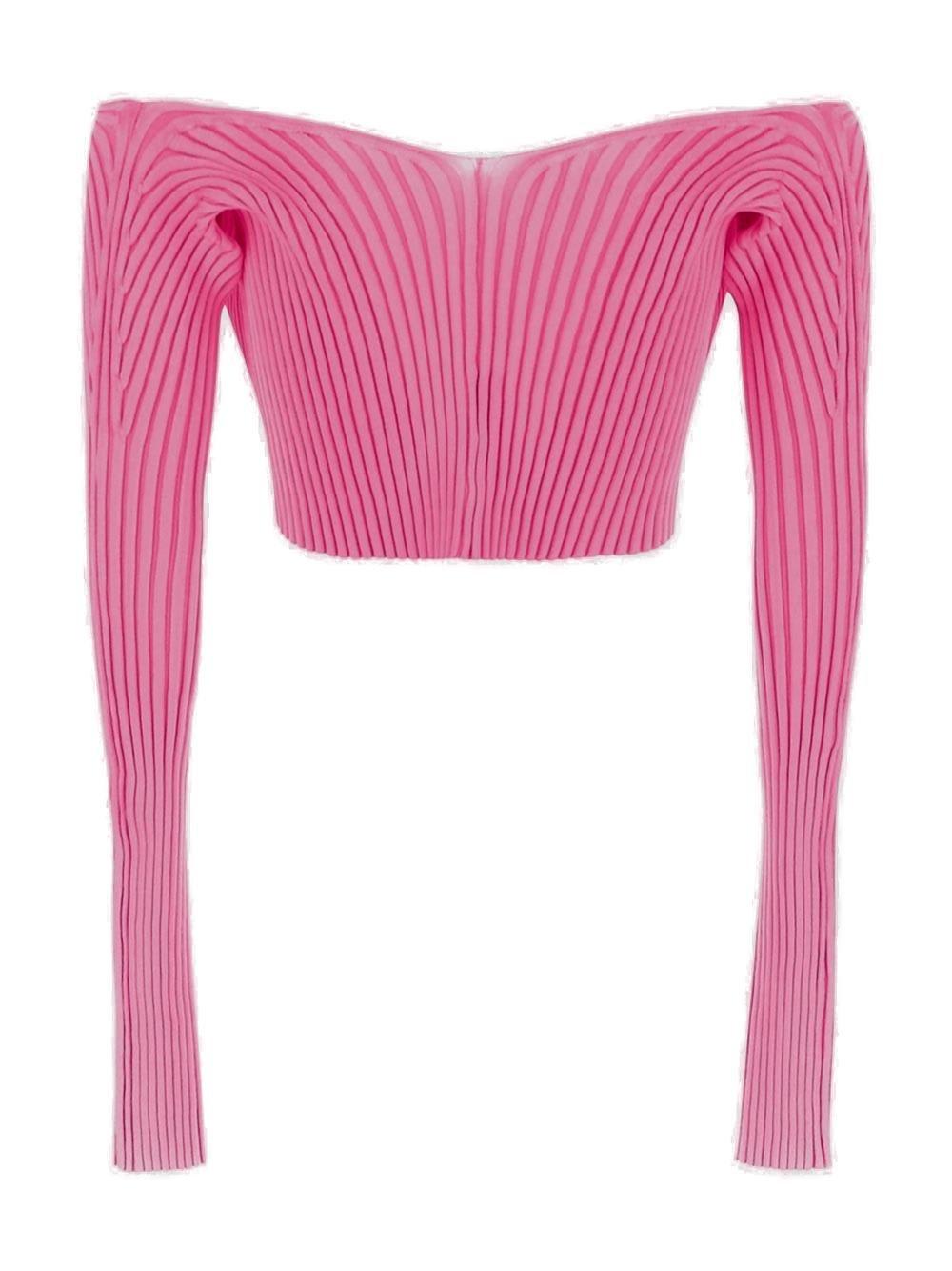 Shop Jacquemus Logo Plaque Cropped Long Sleeve Top In Pink