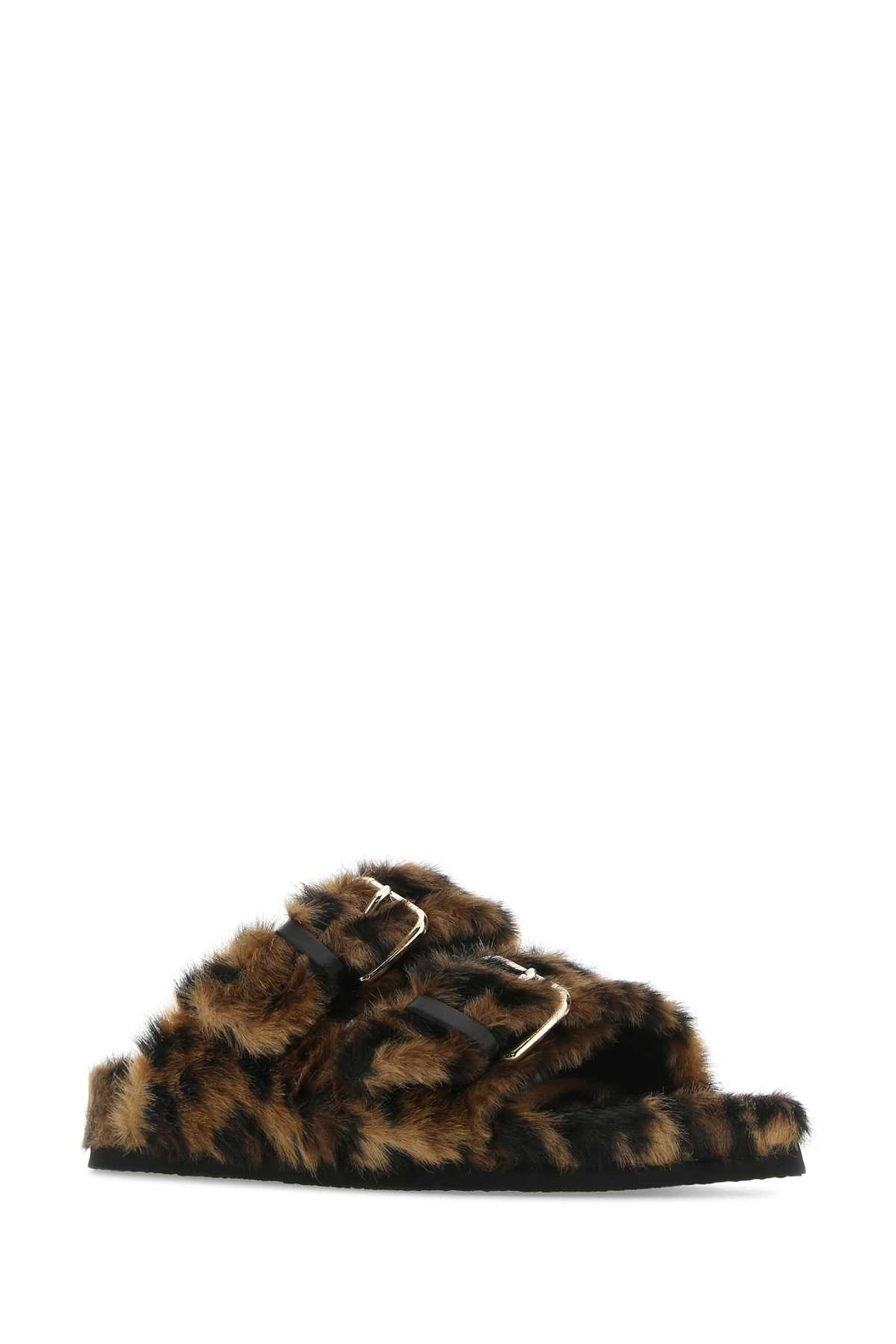 Shop Red Valentino Printed Eco Fur Slippers In Vbk