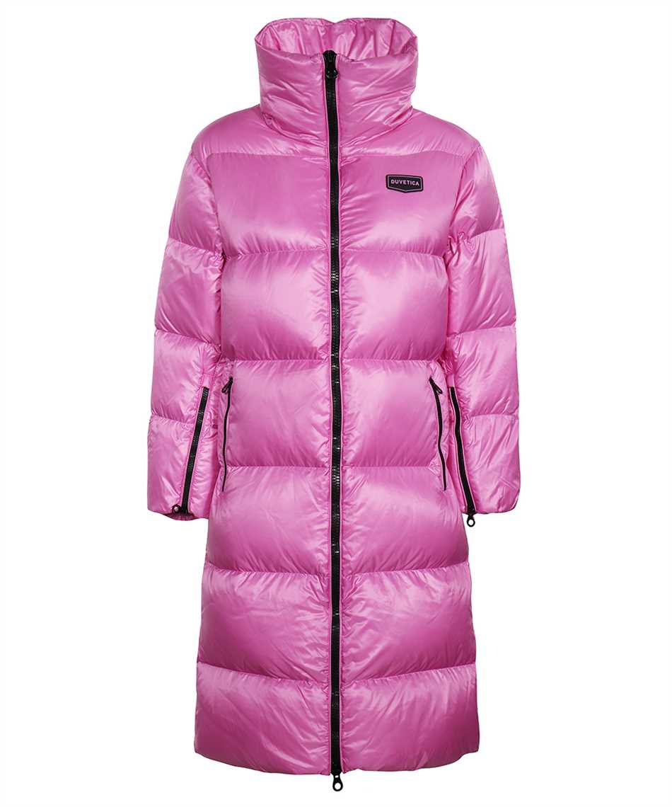 Duvetica Belted Hooded Long Down Jacket In Pink