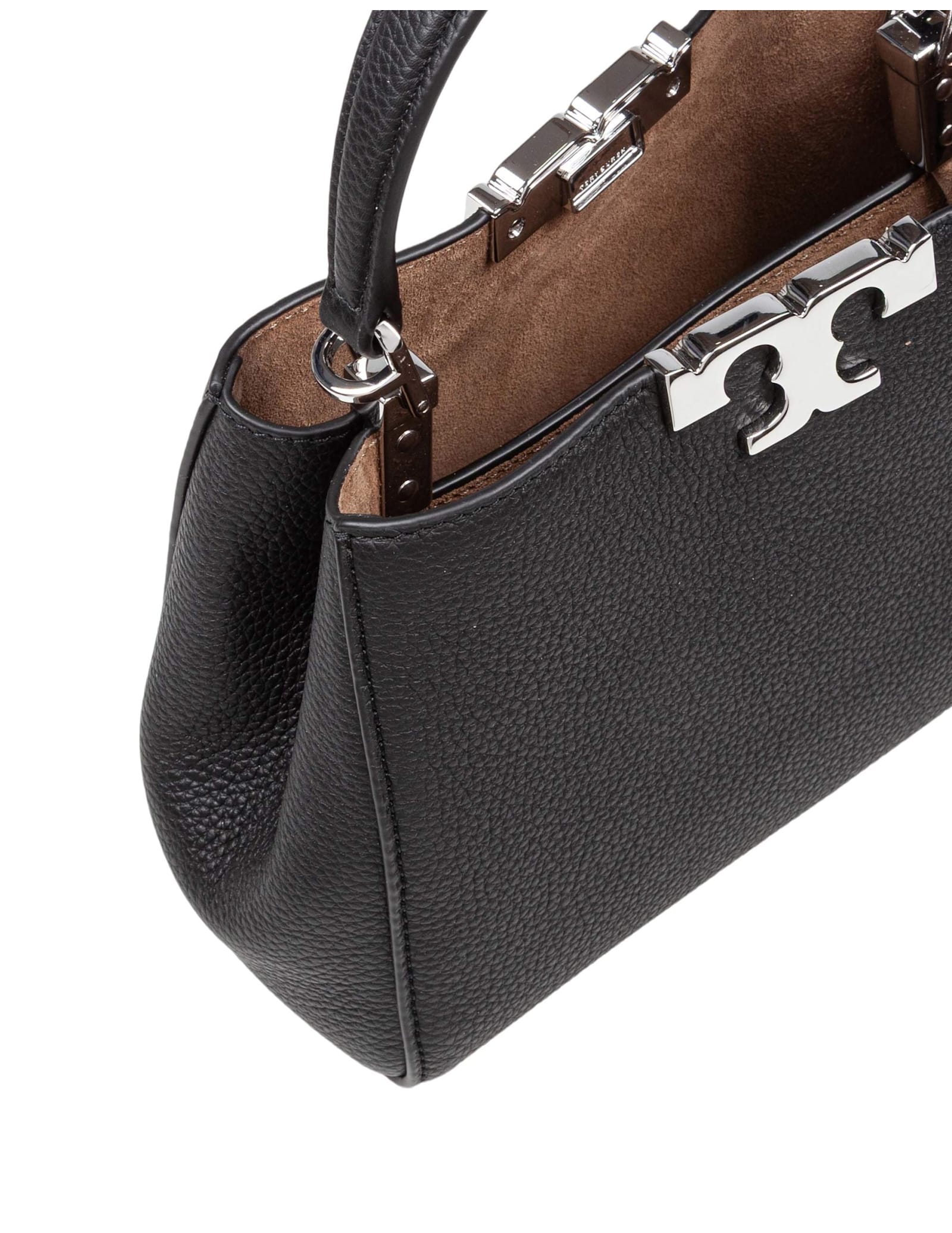 Tory Burch Eleanor Mini Satchel In Hammered Leather Black In Black