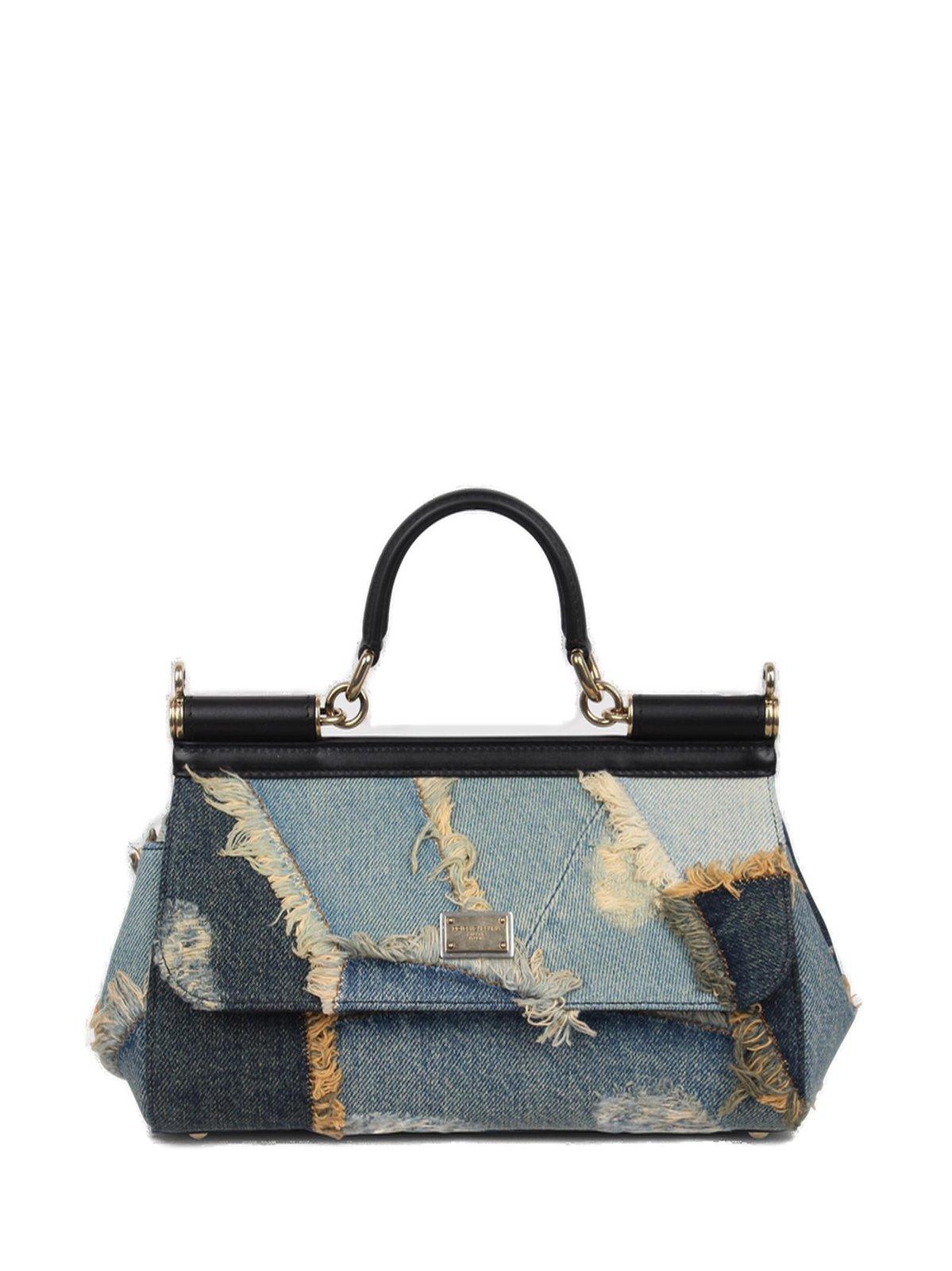 Shop Dolce & Gabbana Medium Patchwork Denim Sicily Handbag