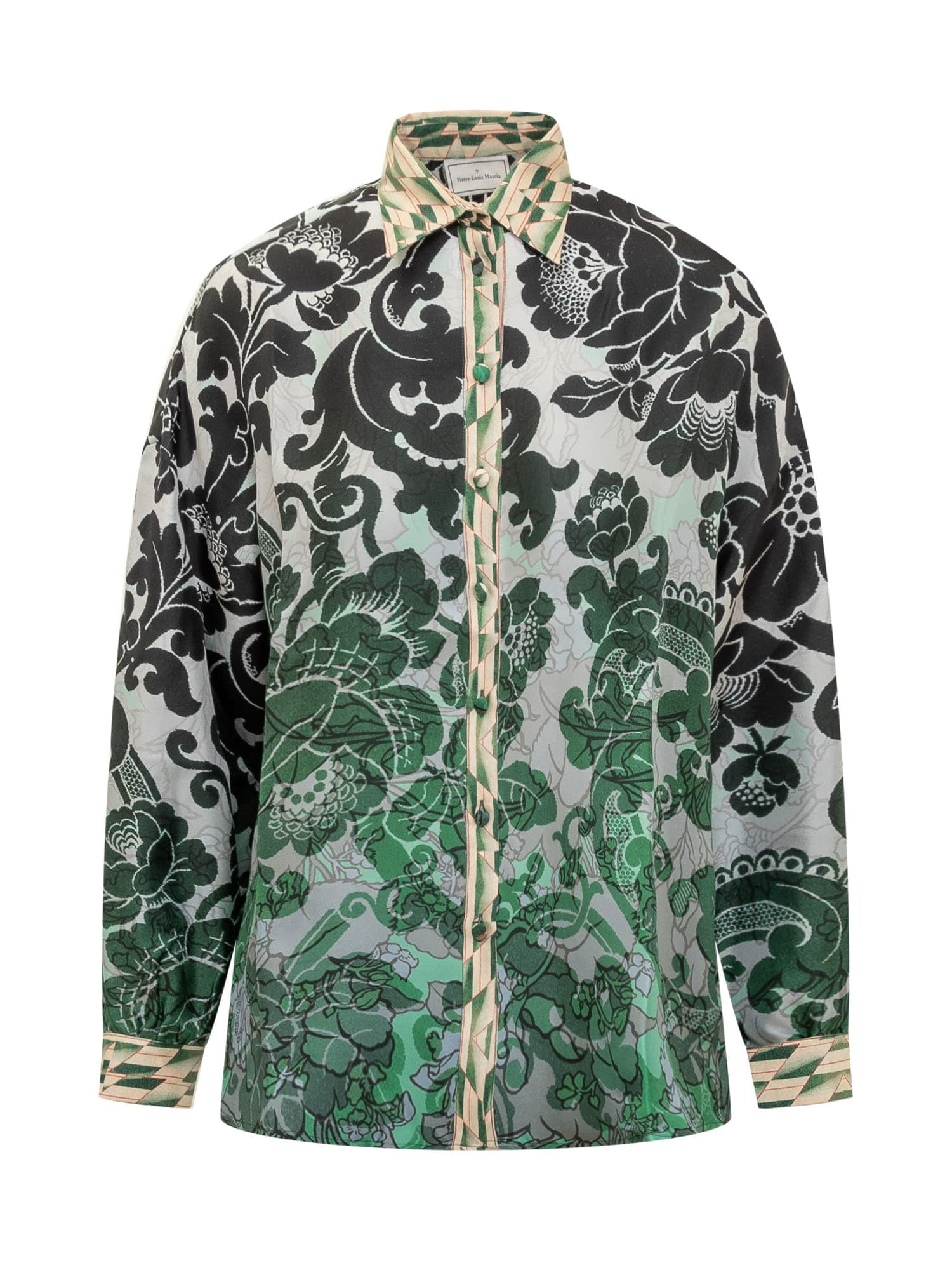 Shop Pierre-louis Mascia Silk Shirt With Floral Pattern In Green