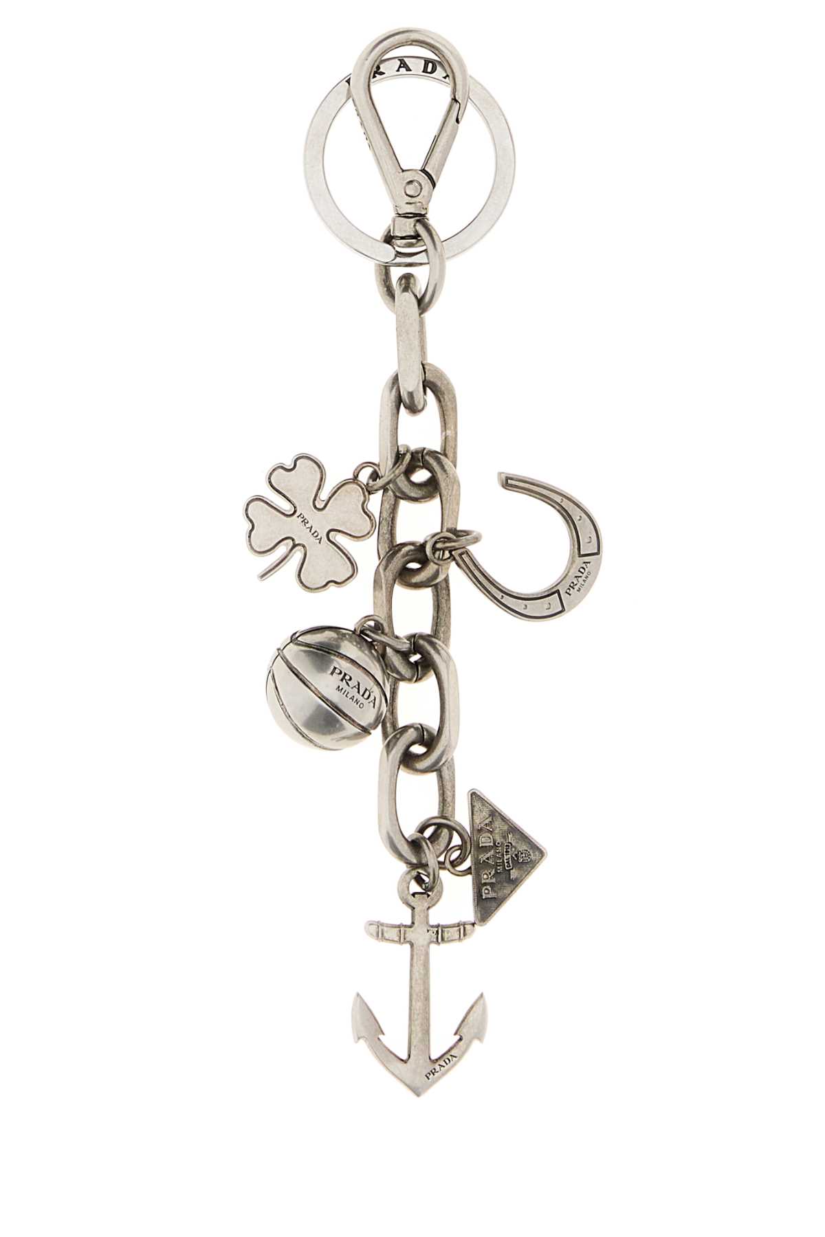 Prada Silver Metal Key Ring In Gray