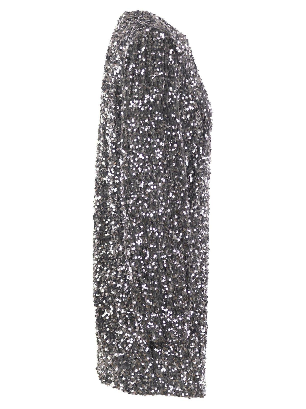 Shop Elisabetta Franchi Sequin-embroidered Chenille Boxy Mini-dress In Silver