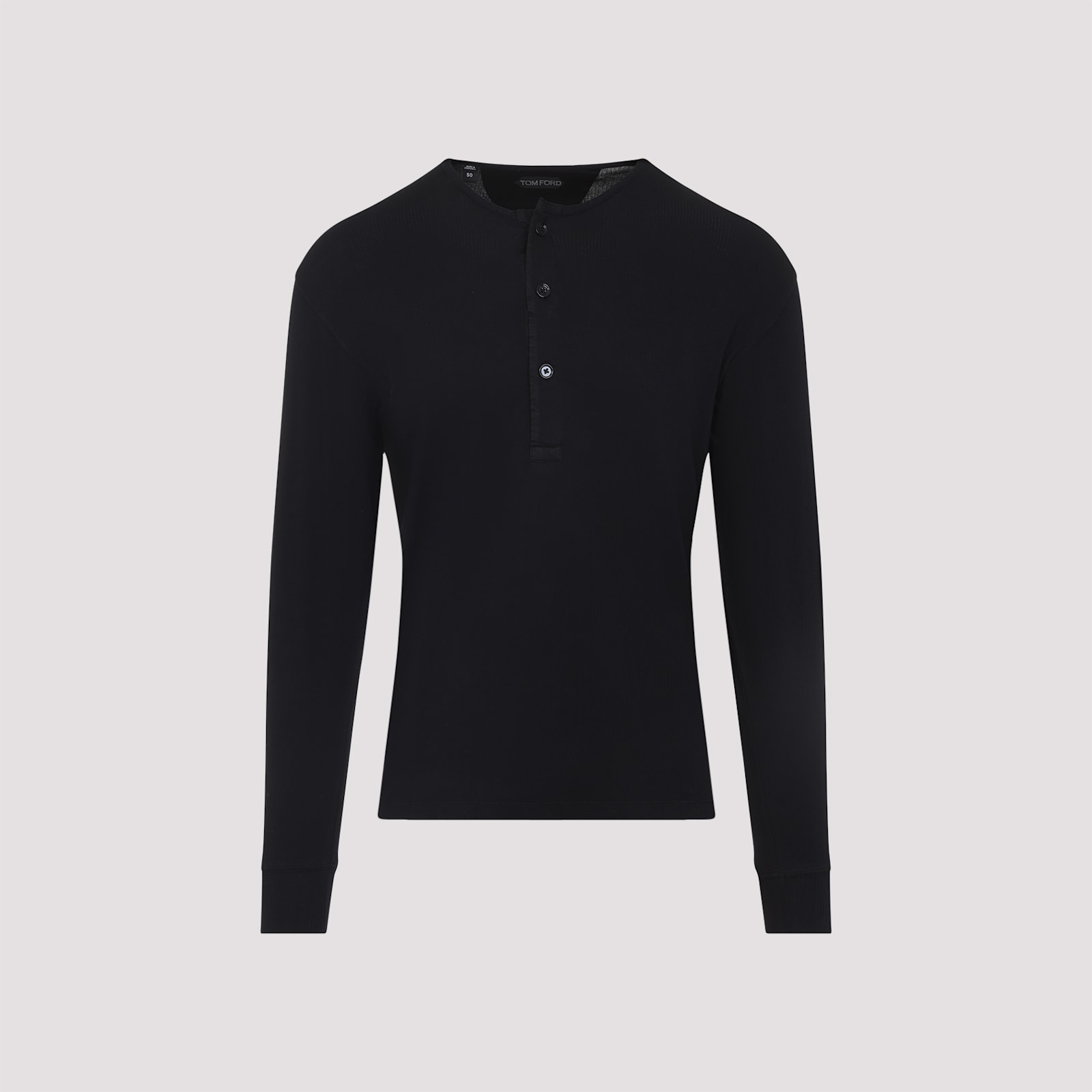Tom Ford Long-sleeved Henley Top With Buttoned Placket And Fitted Silhouette In Black