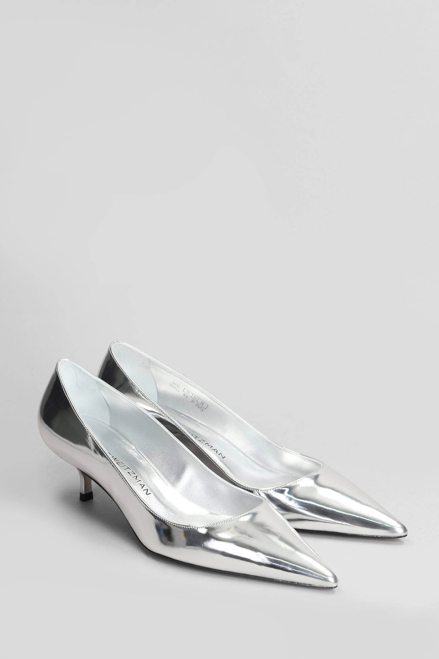 Shop Stuart Weitzman Stuart Kitten Pumps In Silver Patent Leather