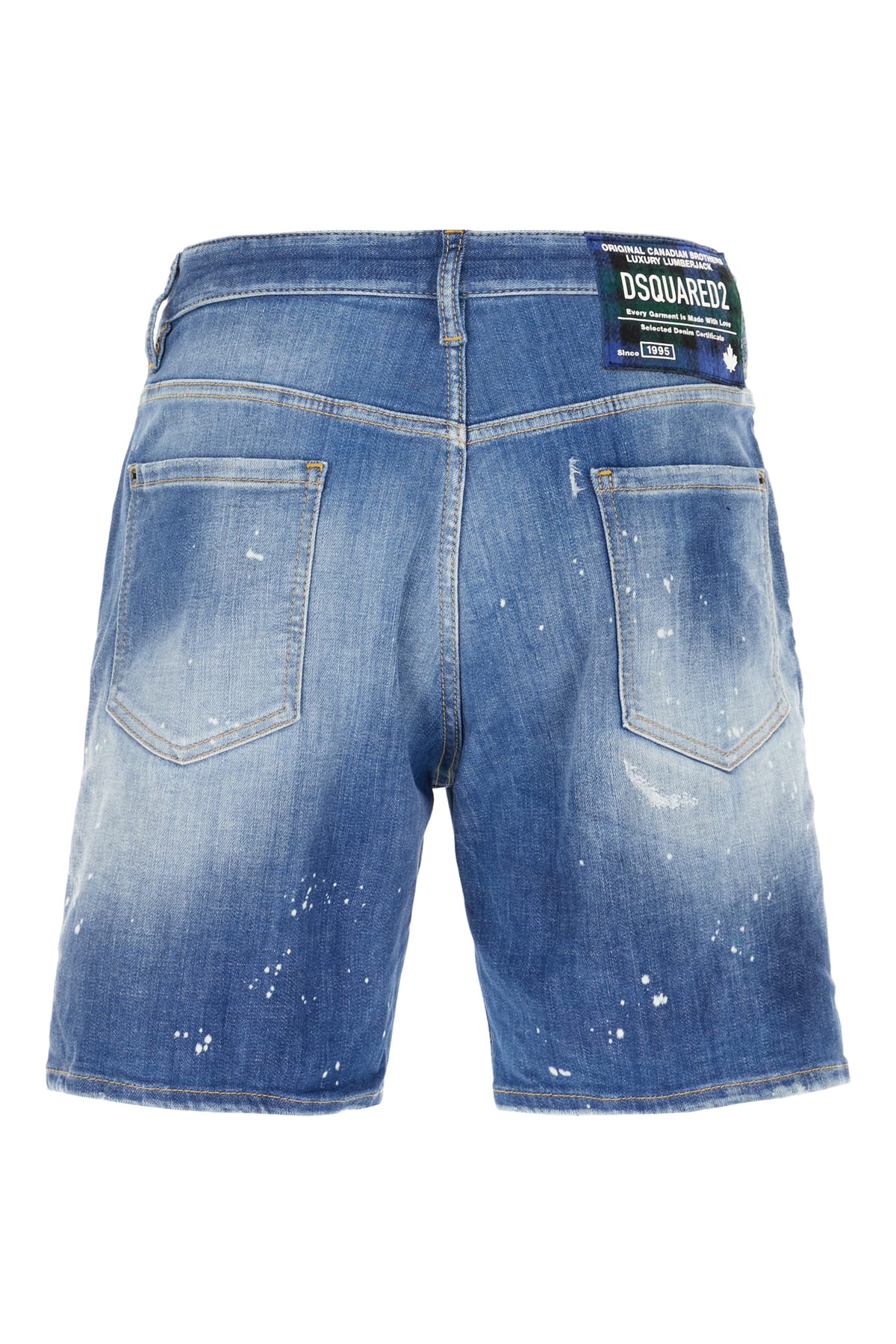 Dsquared2 Blue Shorts With Applied Logo On The Back And Lived Effect In Denim Man In Navy Blue
