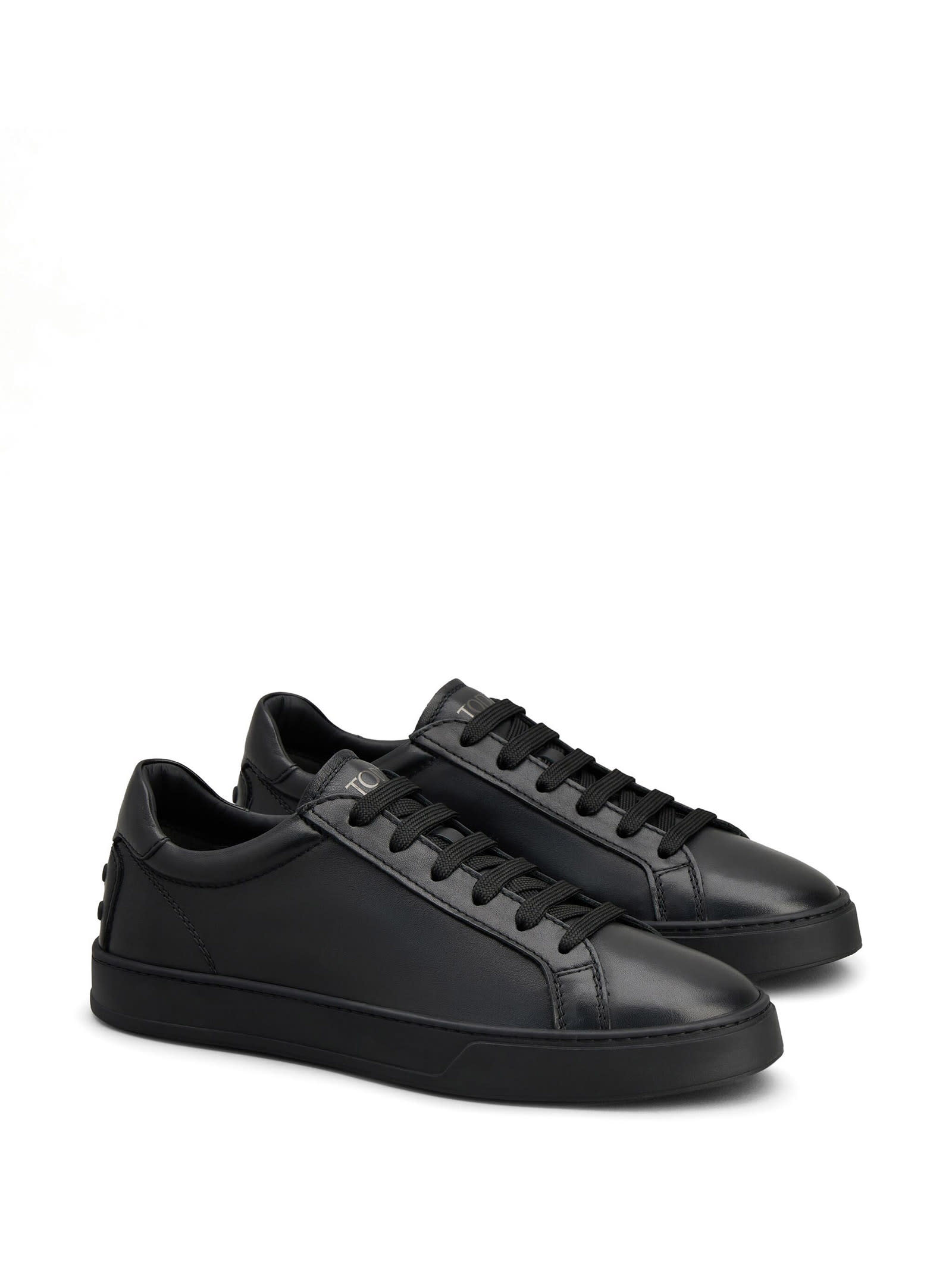 Shop Tod's Black Leather Sneakers In Nero