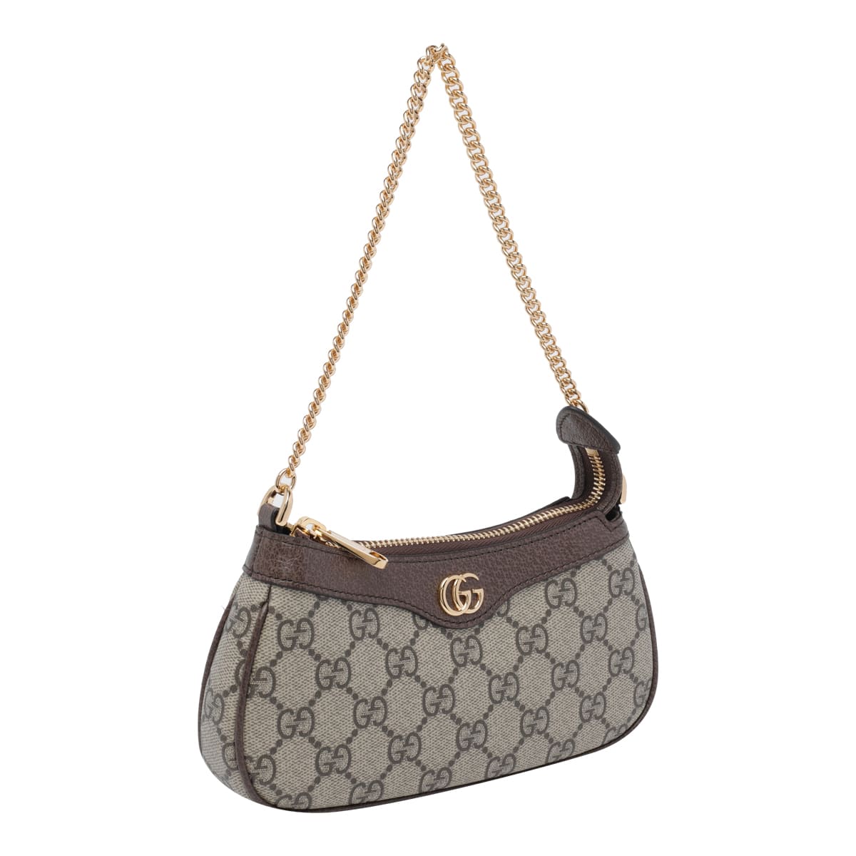 Gucci Women Beige Shoulder Bag With Gg Plaque On The Front And Chain-link Handle In Gg Canvas Woman In Brown