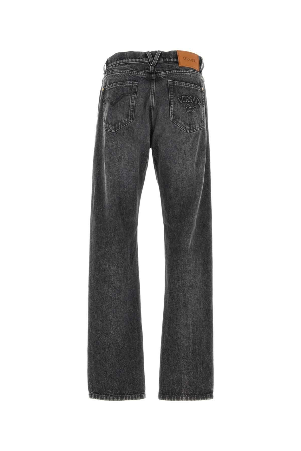 Versace Stone Denim Jeans With Belt Loops In Mediumblack