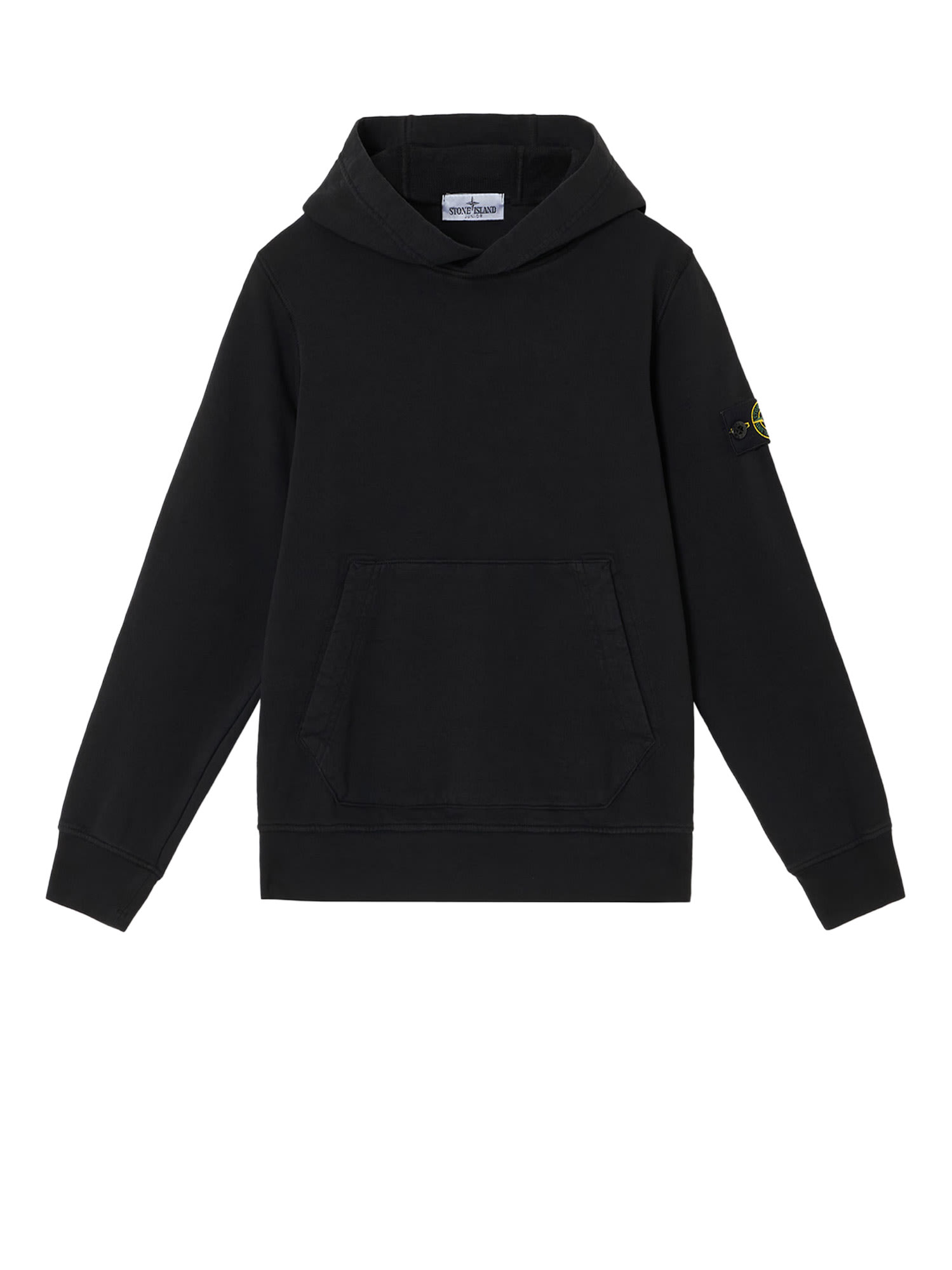 Stone Island Hooded Sweatshirt With Front Pocket And Ribbed Cuffs In Black