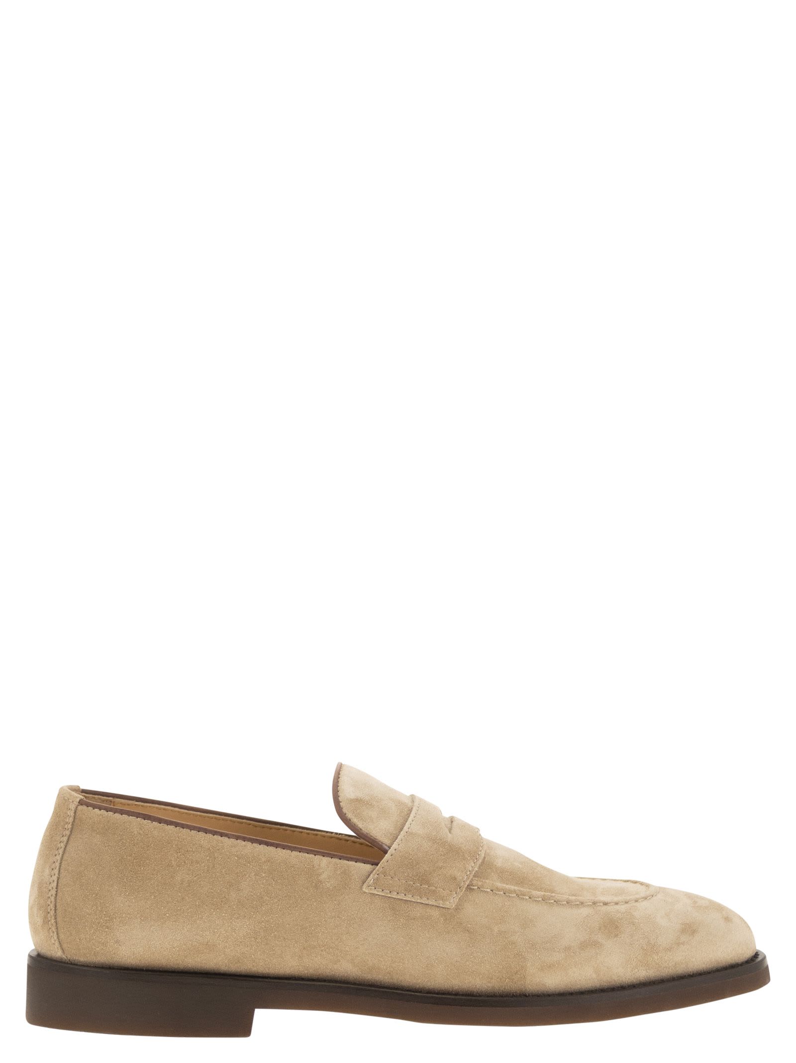 Shop Brunello Cucinelli Penny Loafer In Washed Suede In Hazelnut