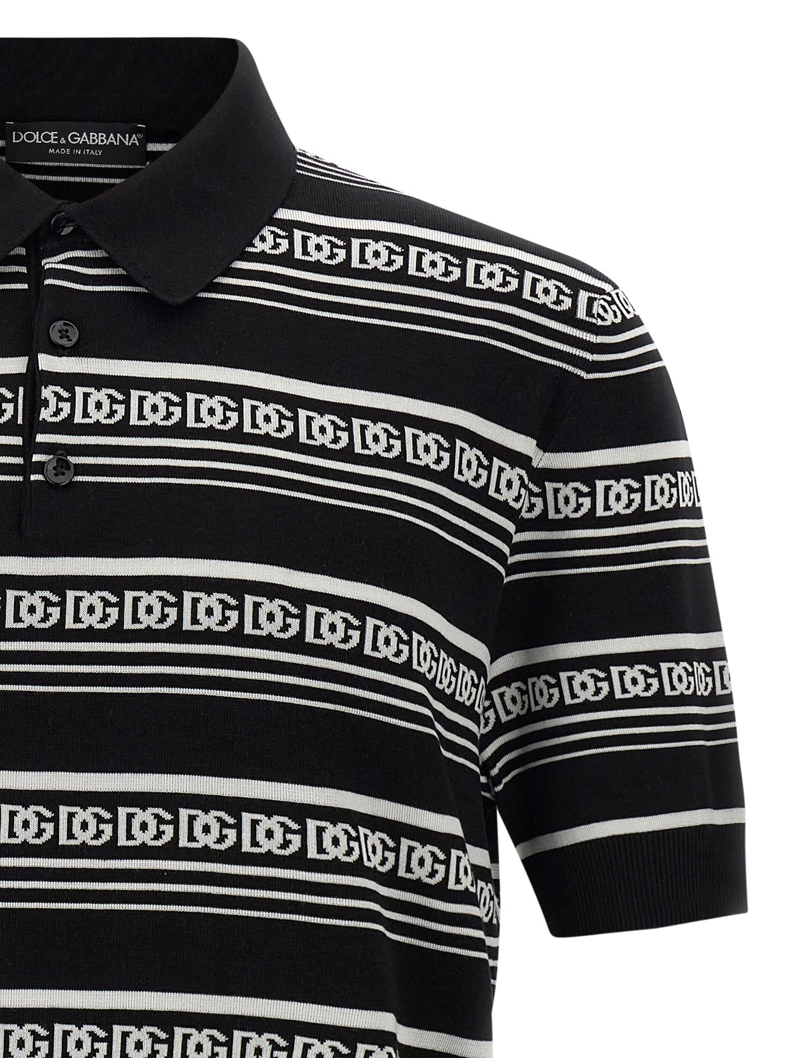 Dolce & Gabbana Knitted Polo Shirt With Short Sleeves In Black